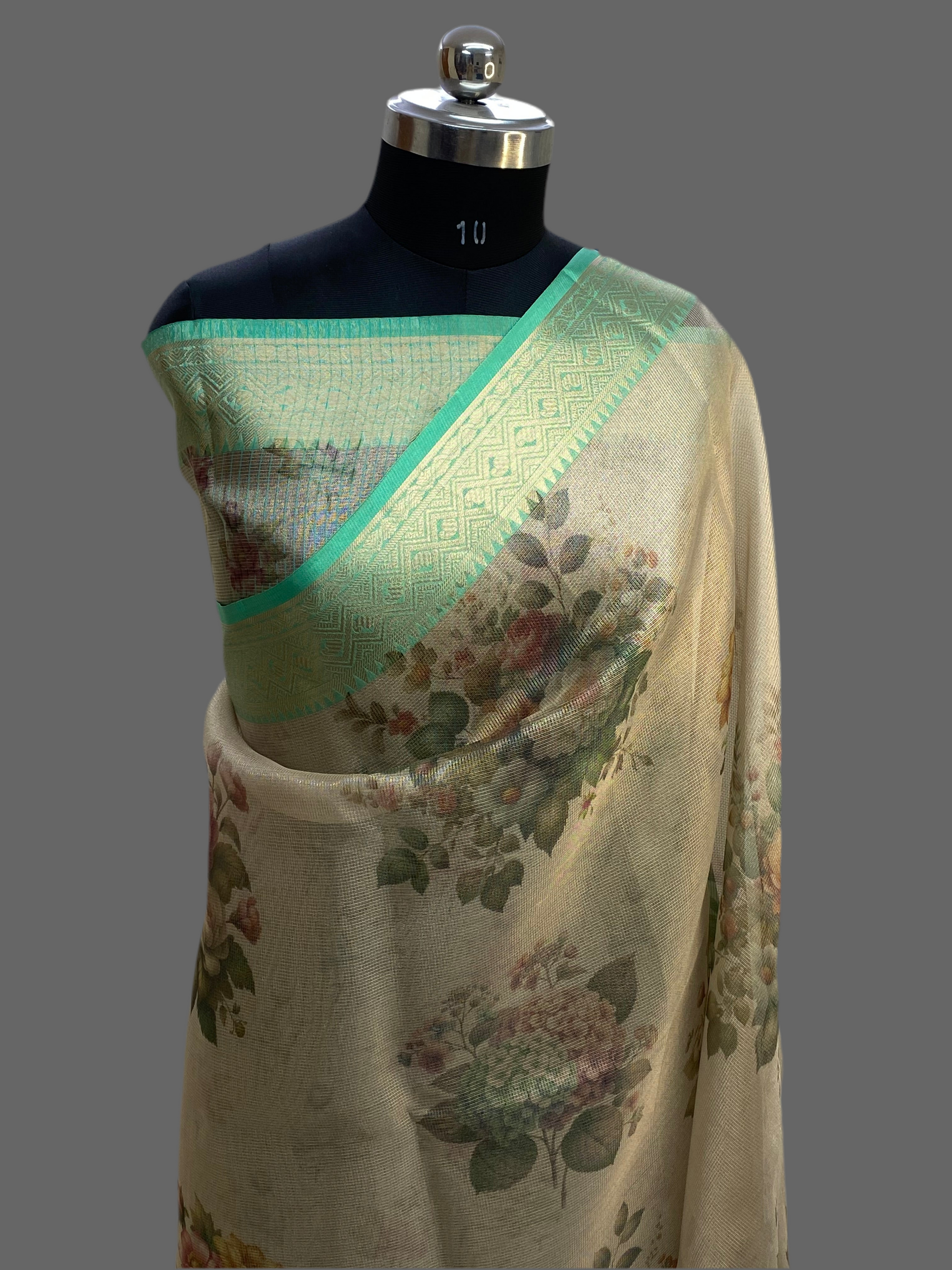Sea Green Tissue with Digital Print Banarasi Saree