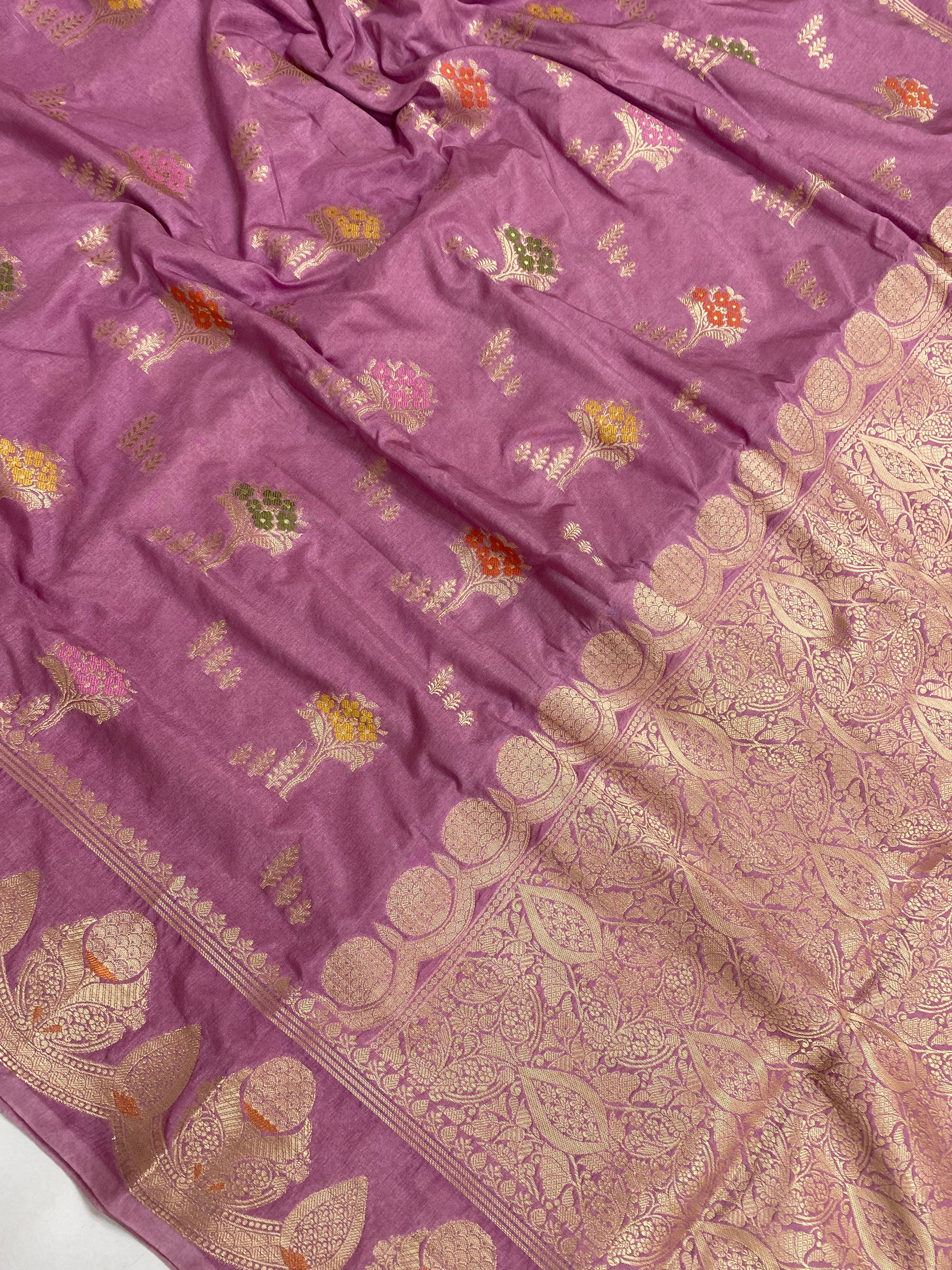 Dark pink semi chinya Banarasi saree
