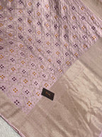 Light peach mashru silk banarasi saree with golden zari border