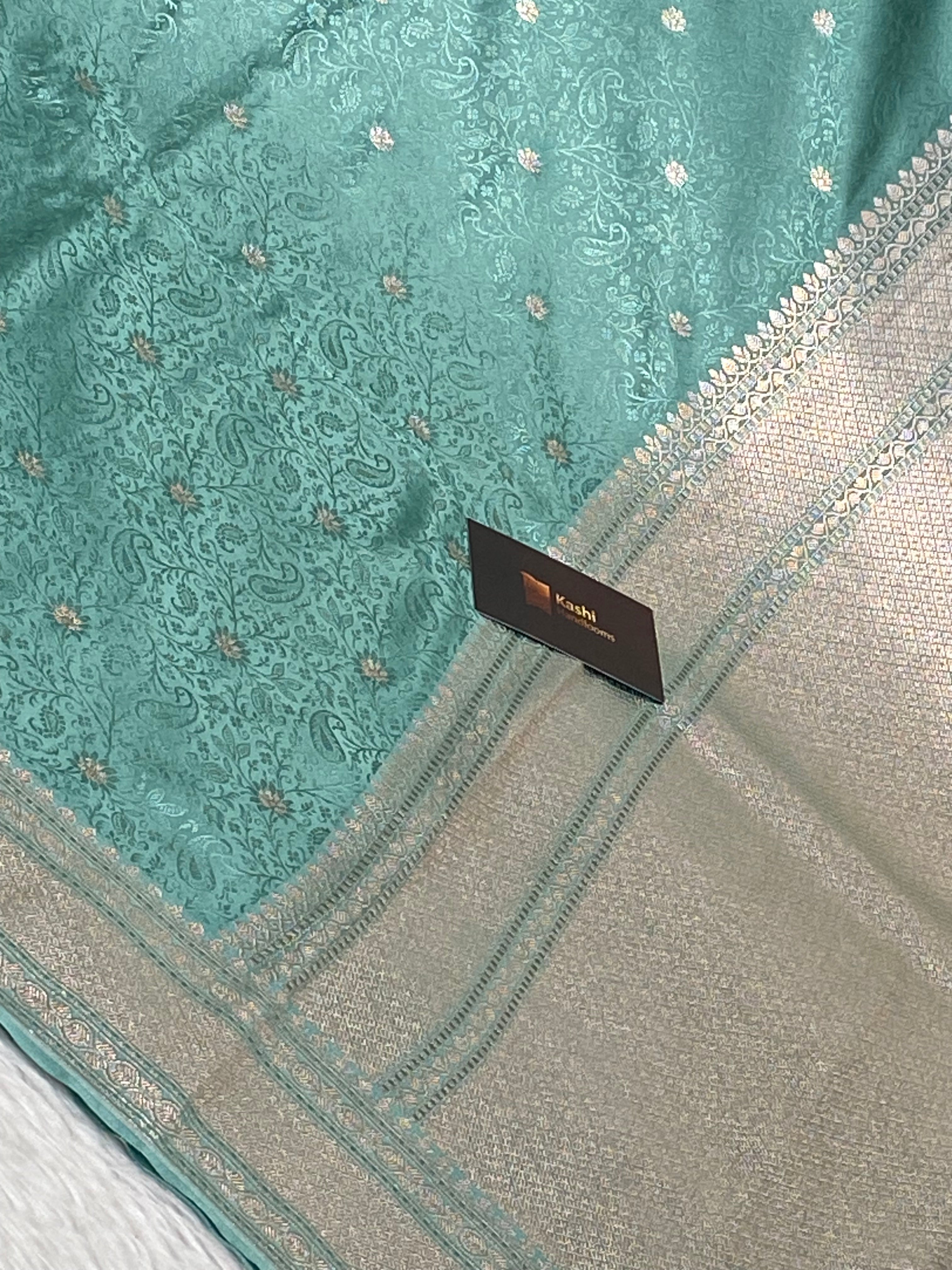 Sea green mashru silk tanchhui Banarasi saree