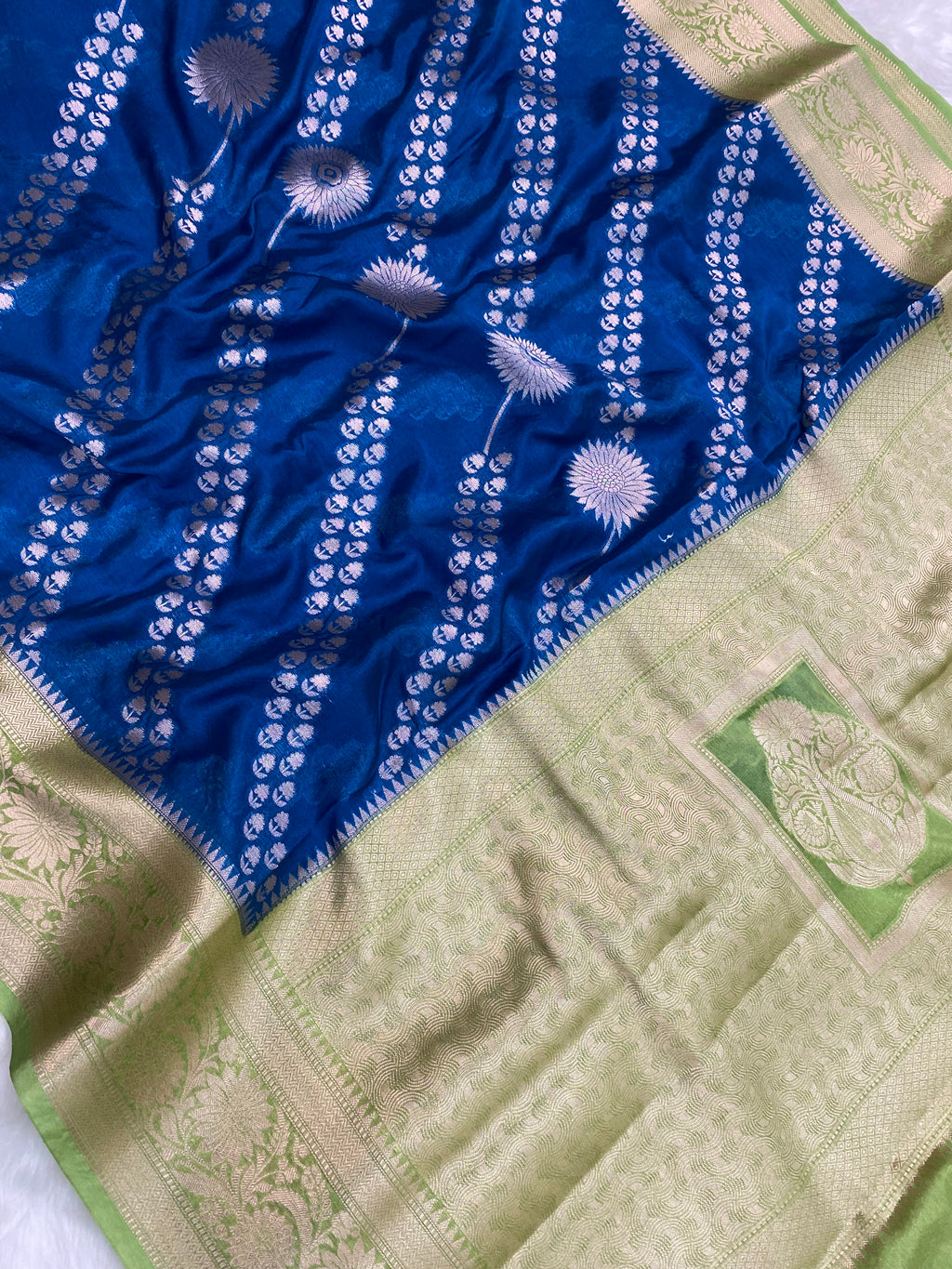 Jerman Blue crepe Silk Banarasi Saree