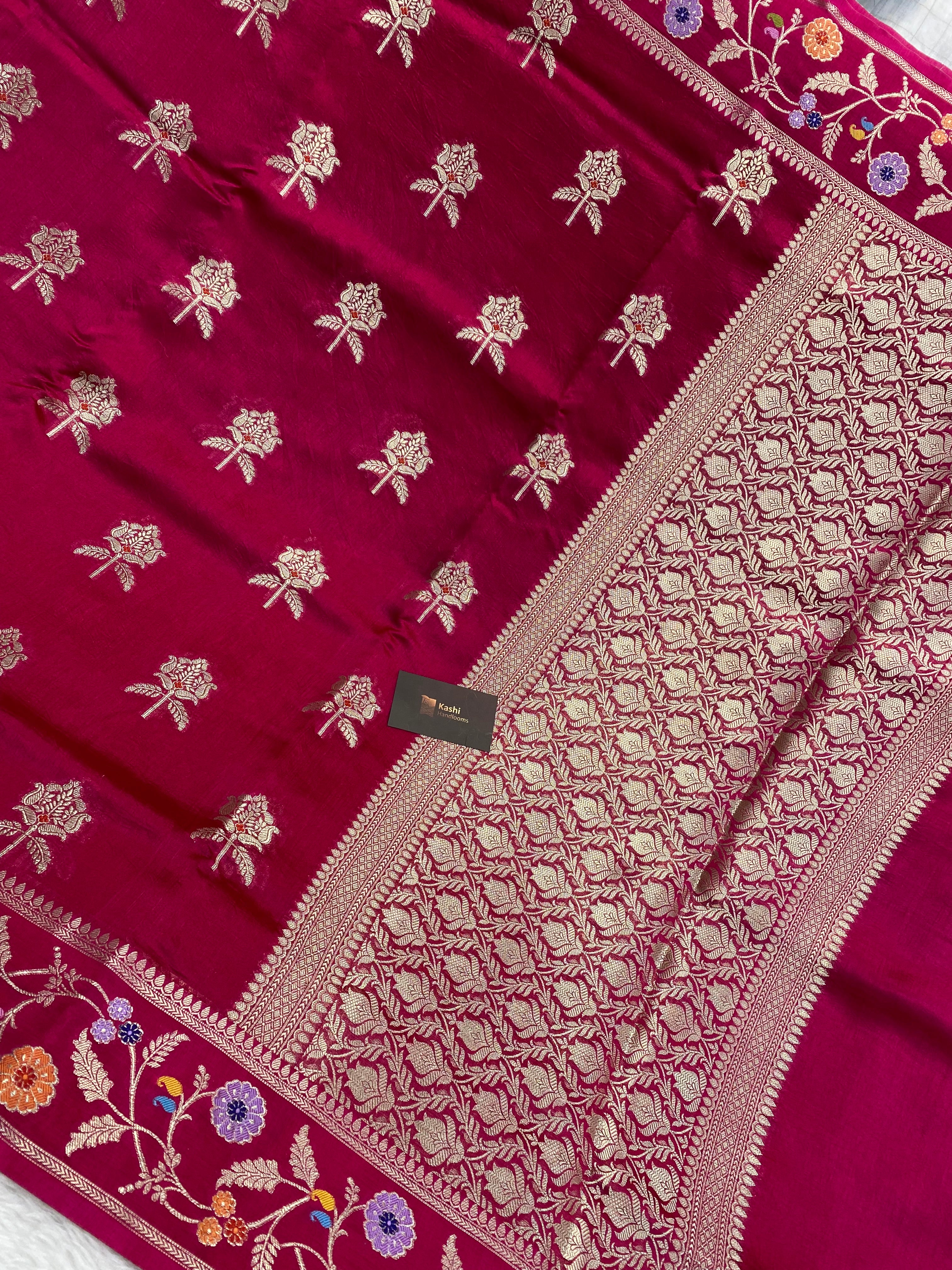 100% pure viscose Rani Color Banarasi Saree