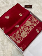 100% pure viscose Cherry Rani color Banarasi Saree