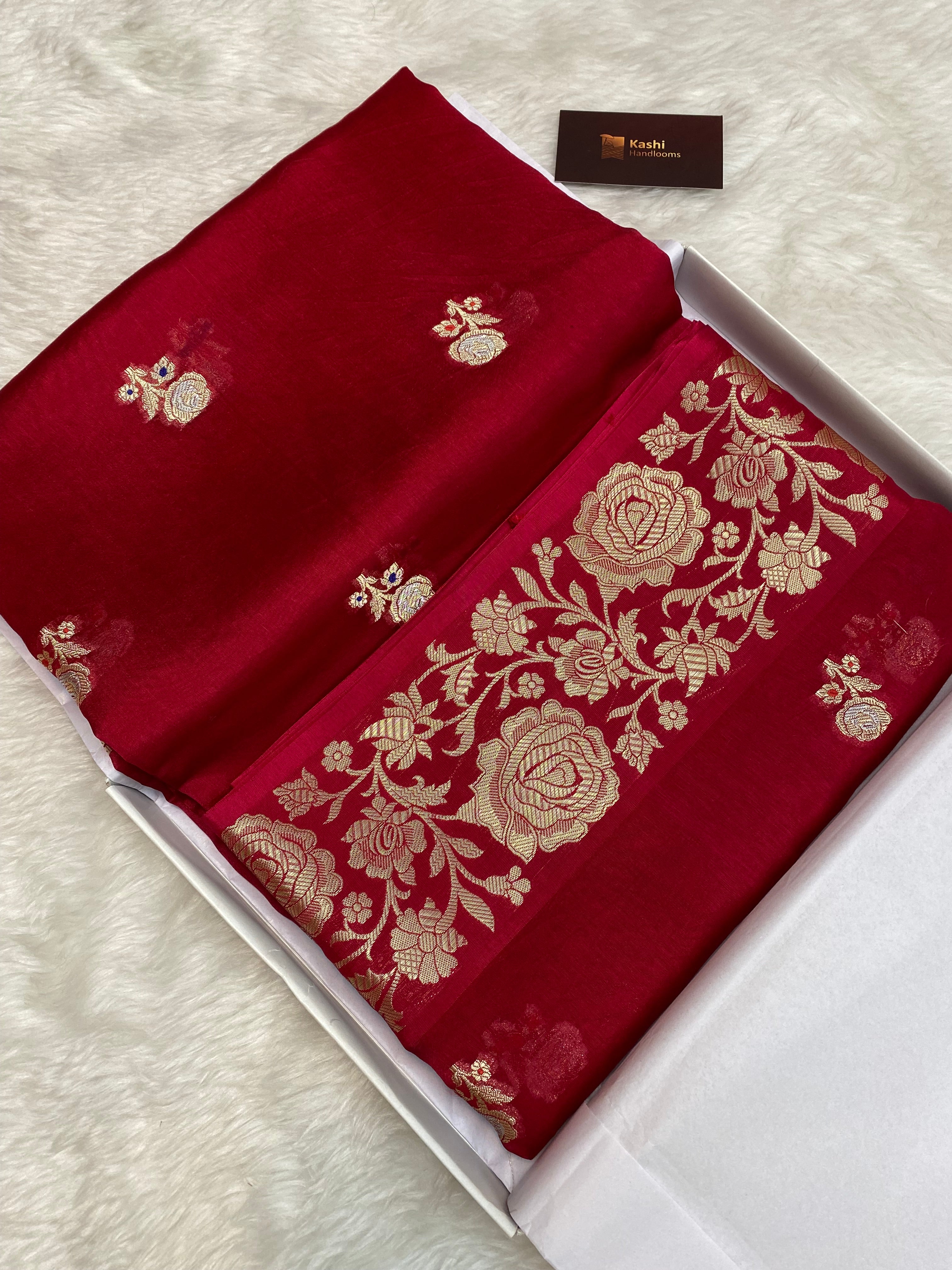 100% pure viscose Cherry Rani color Banarasi Saree