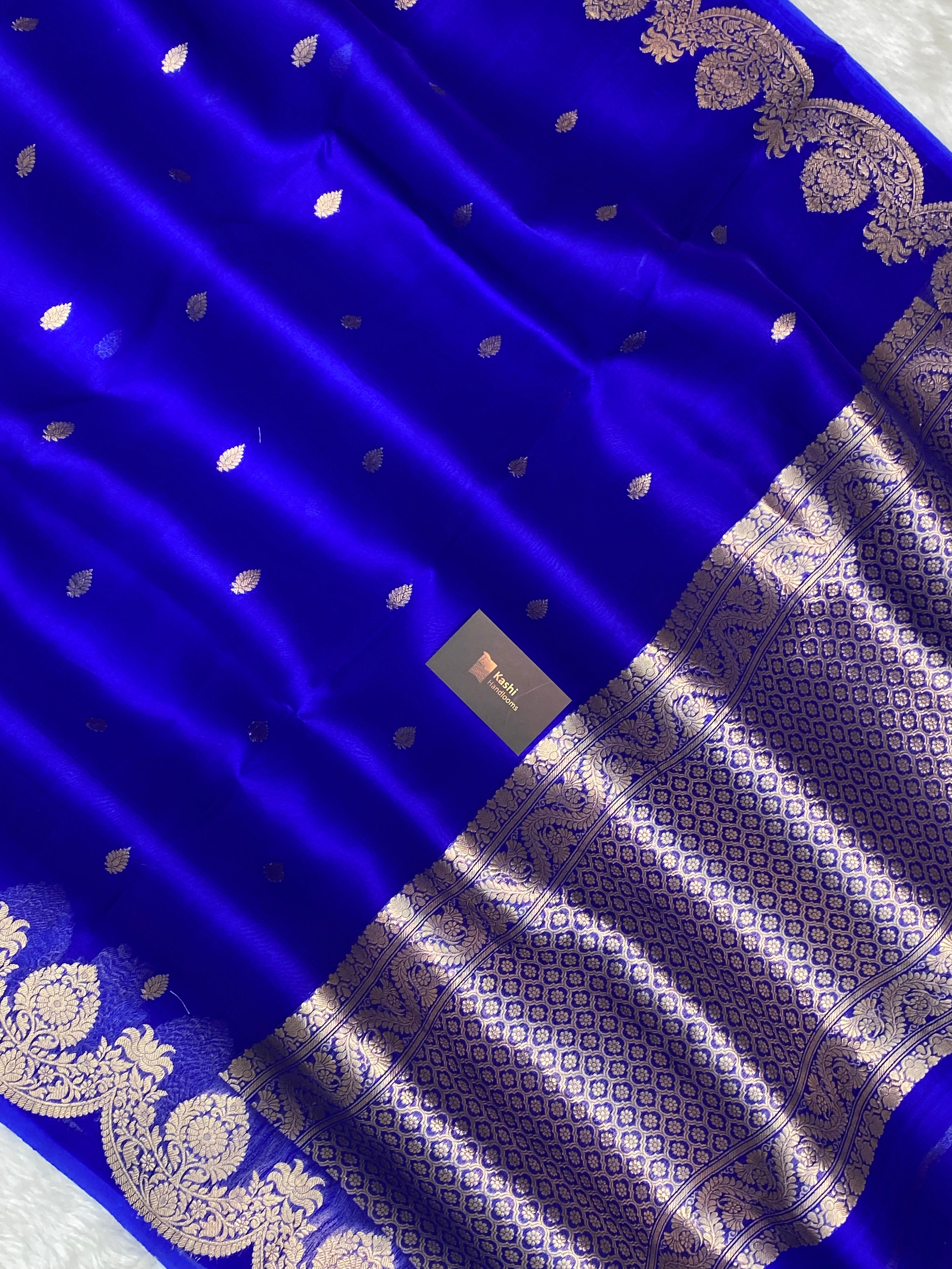 100% Pure Organza Royal Blue Color Handloom kaduwa Banarasi Saree