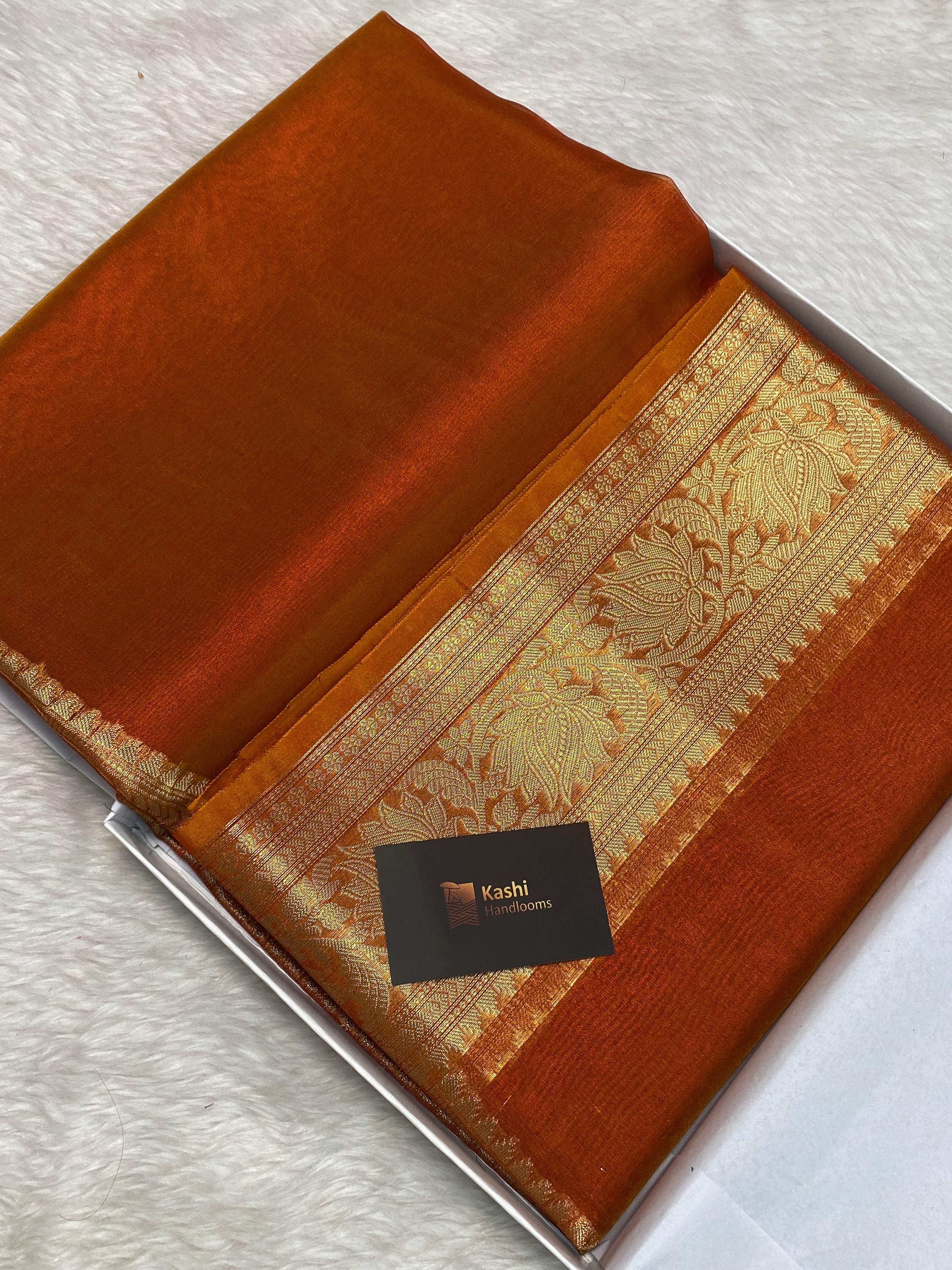 Premium orange colour tissue silk Banarasi saree