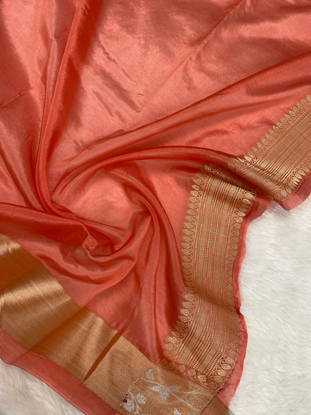 Peach semi Raw mango Banarasi saree