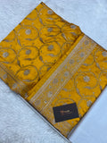 Mustard colour Premium mashru silk banarasi saree with handwork