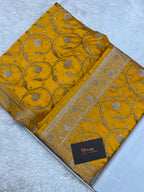 Mustard colour Premium mashru silk banarasi saree with handwork