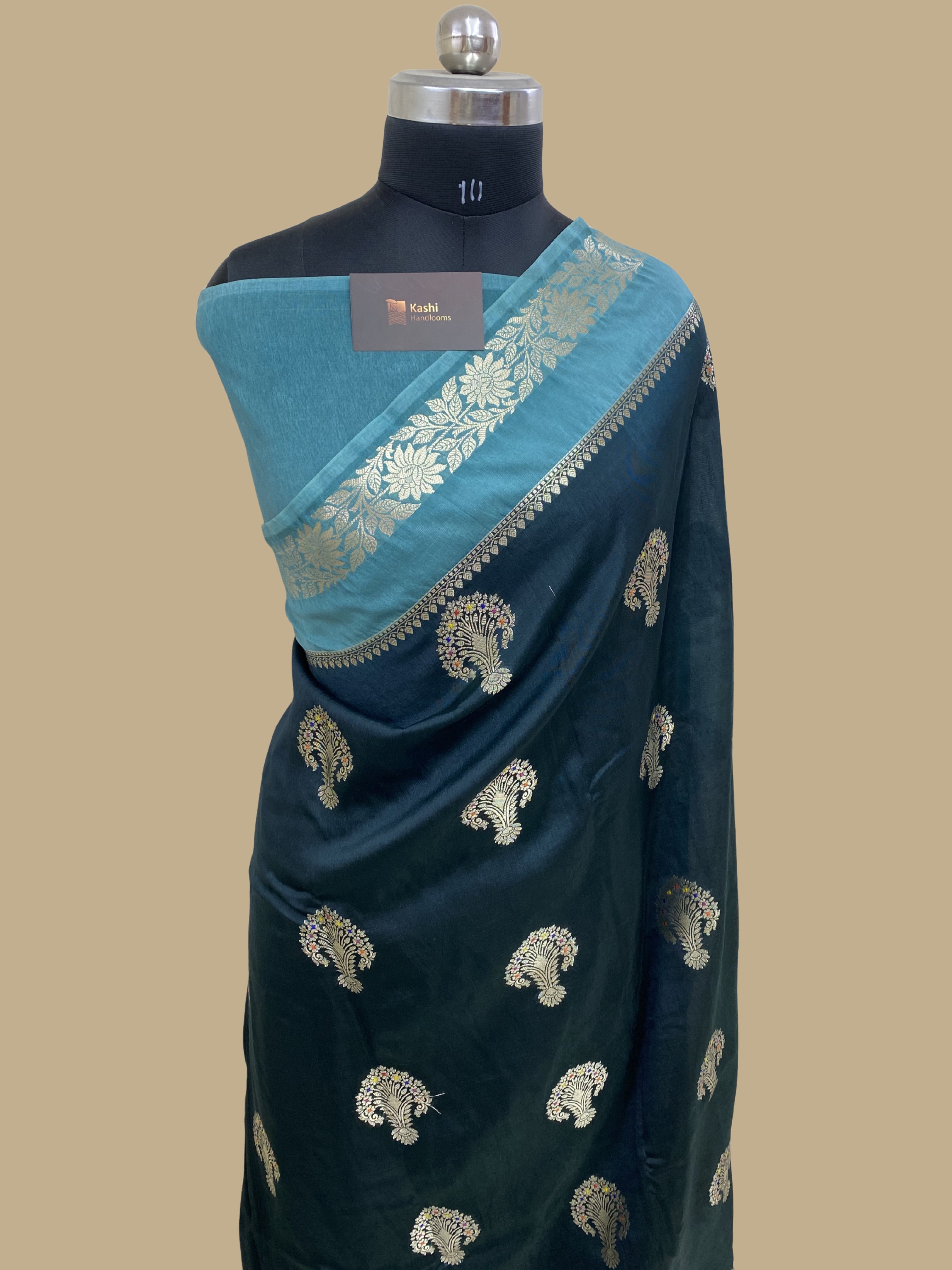 Dark green Raw mango silk banarasi saree