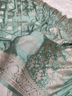 Sea Green Mashru Silk Banarasi Saree with buta