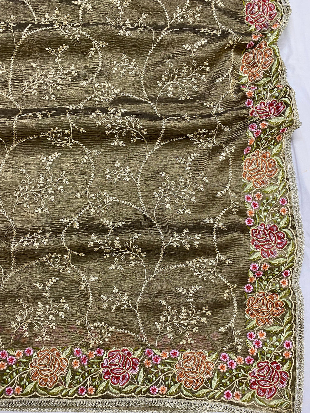 Pure Tissue Silk with hand Lace work Embroidery Banarasi Saree