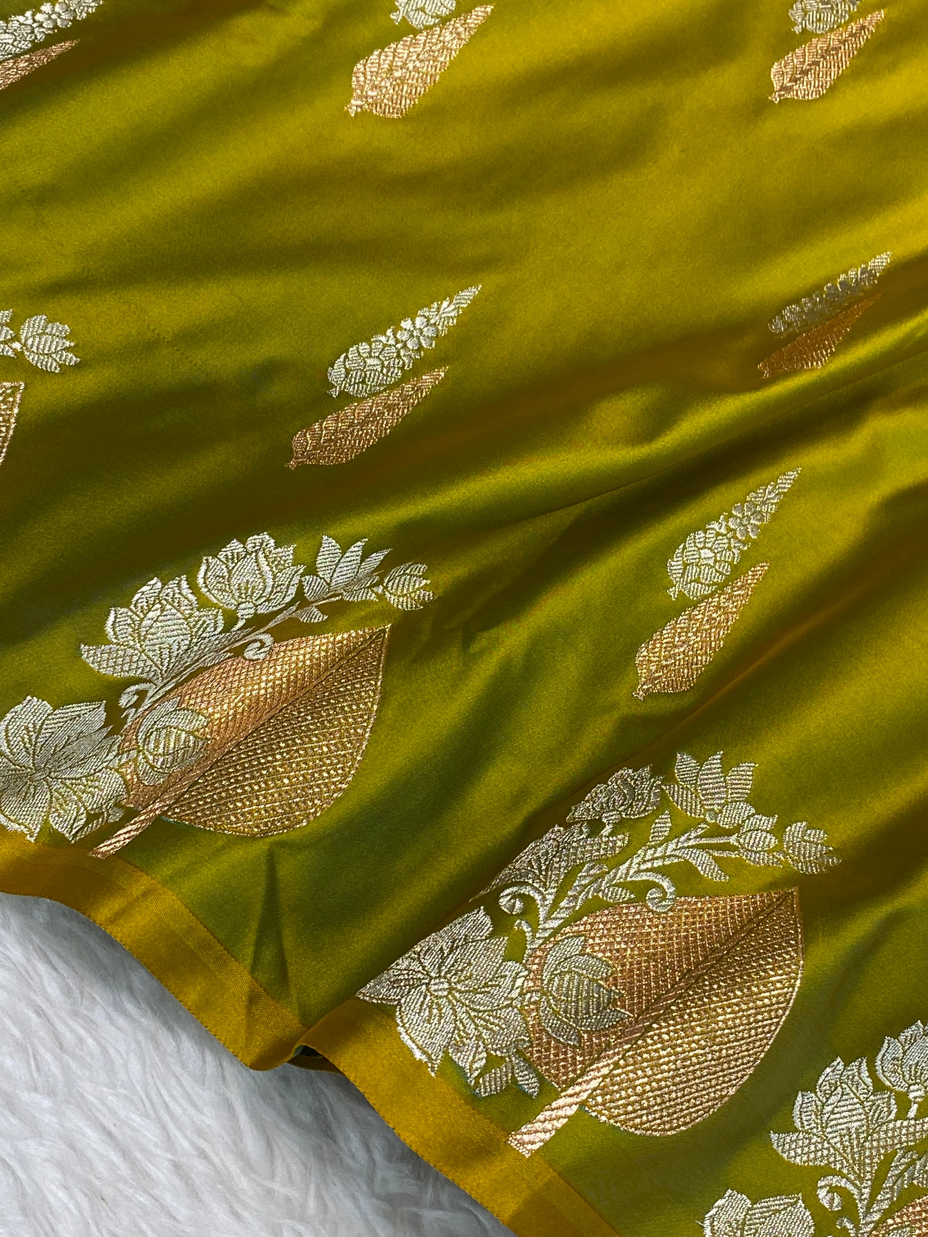 Lime  colour mashru silk banarasi saree