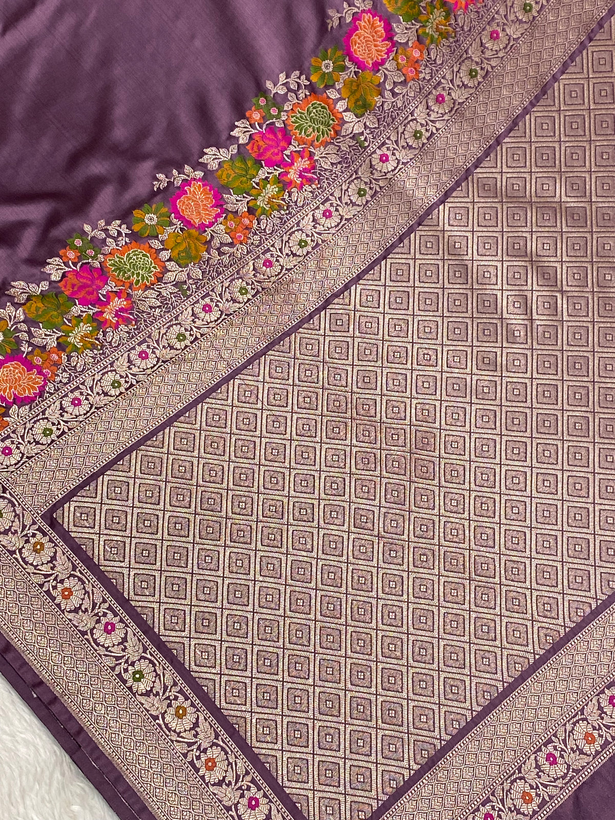 Pachmina dark Lavender colour mashru silk banarasi saree