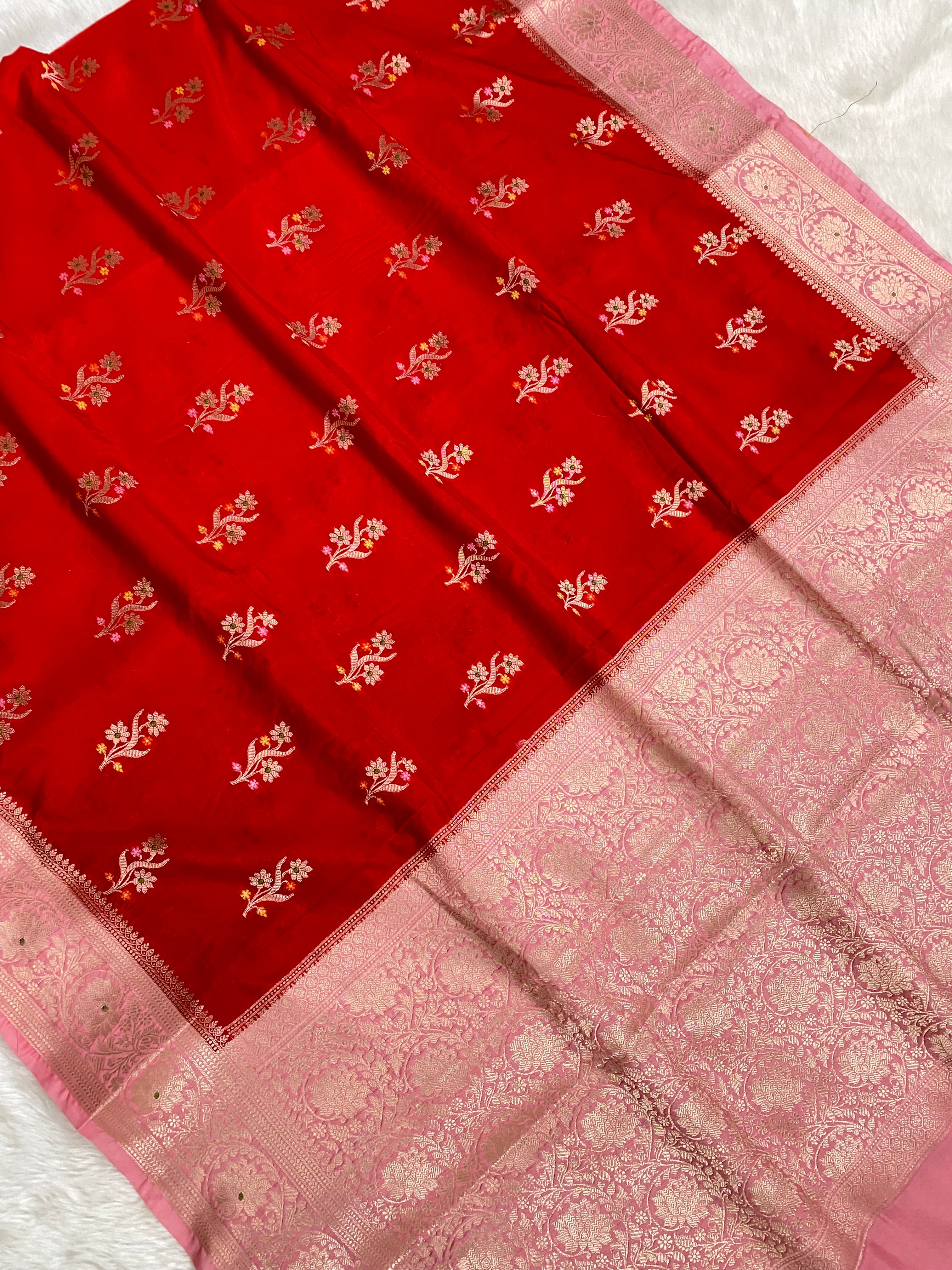 Red monga Silk Banarasi Saree