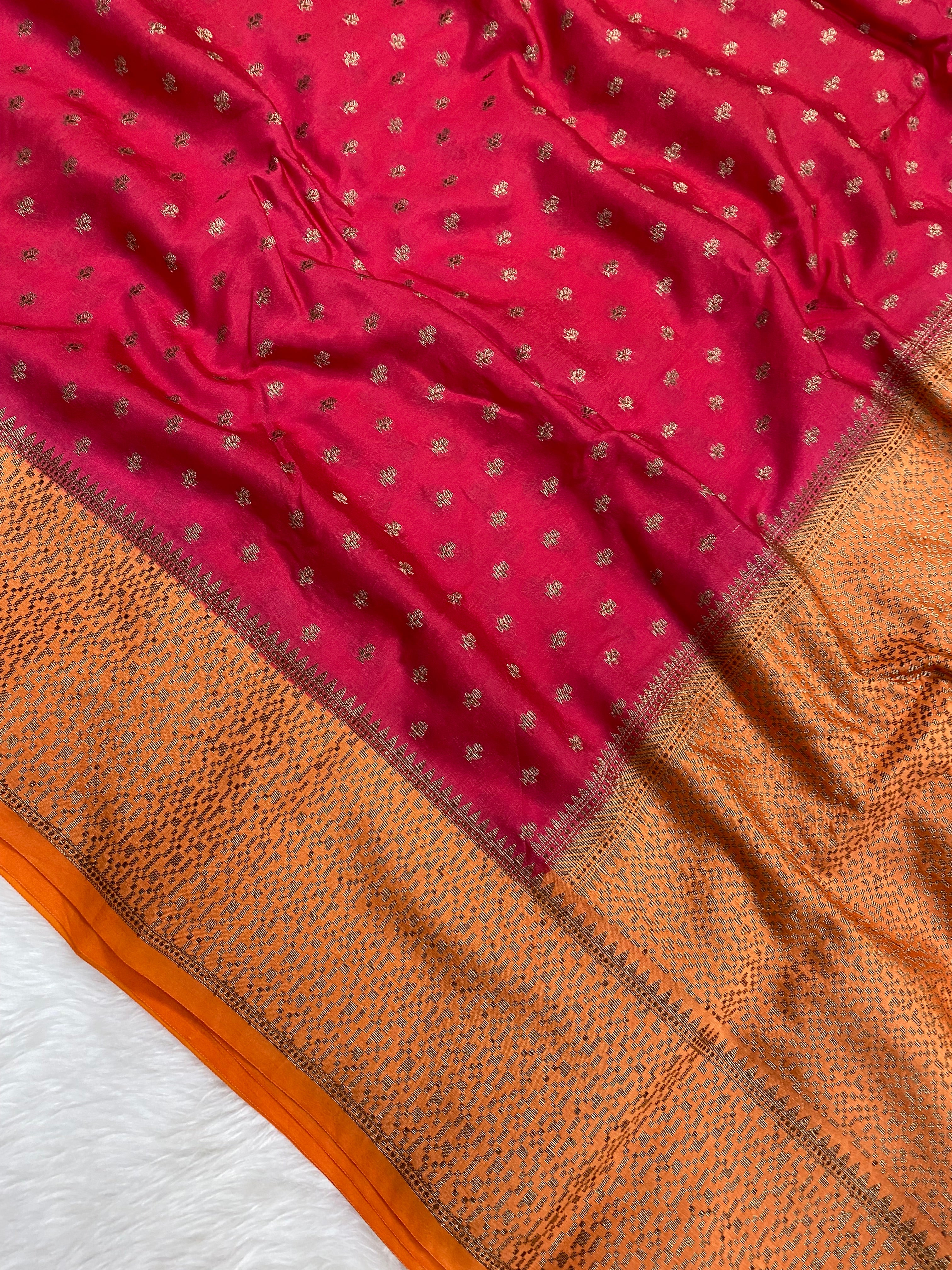 Red Orange viscose Silk Banarasi Saree