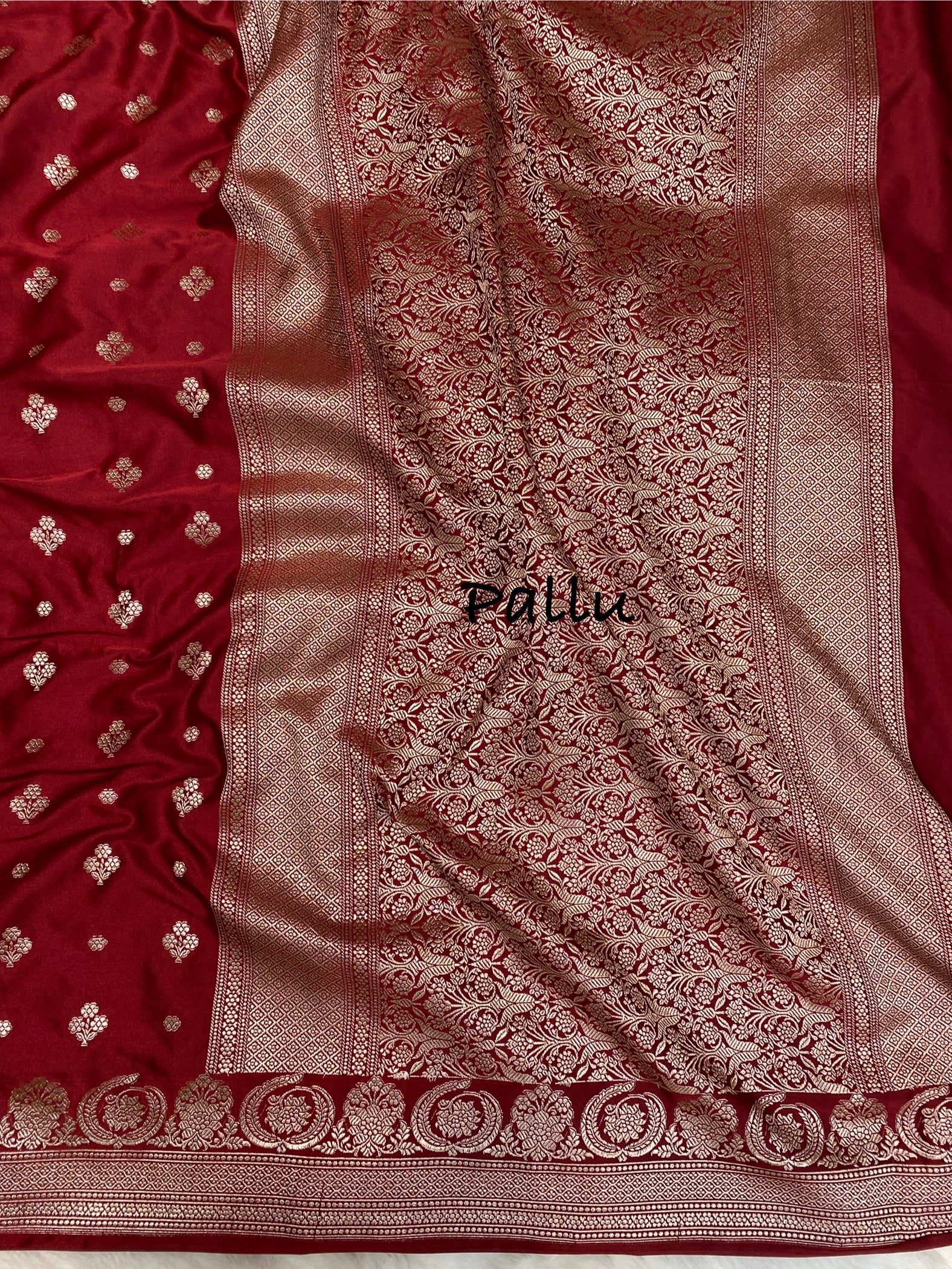 Mahroon mashru katan Silk Banarasi Saree