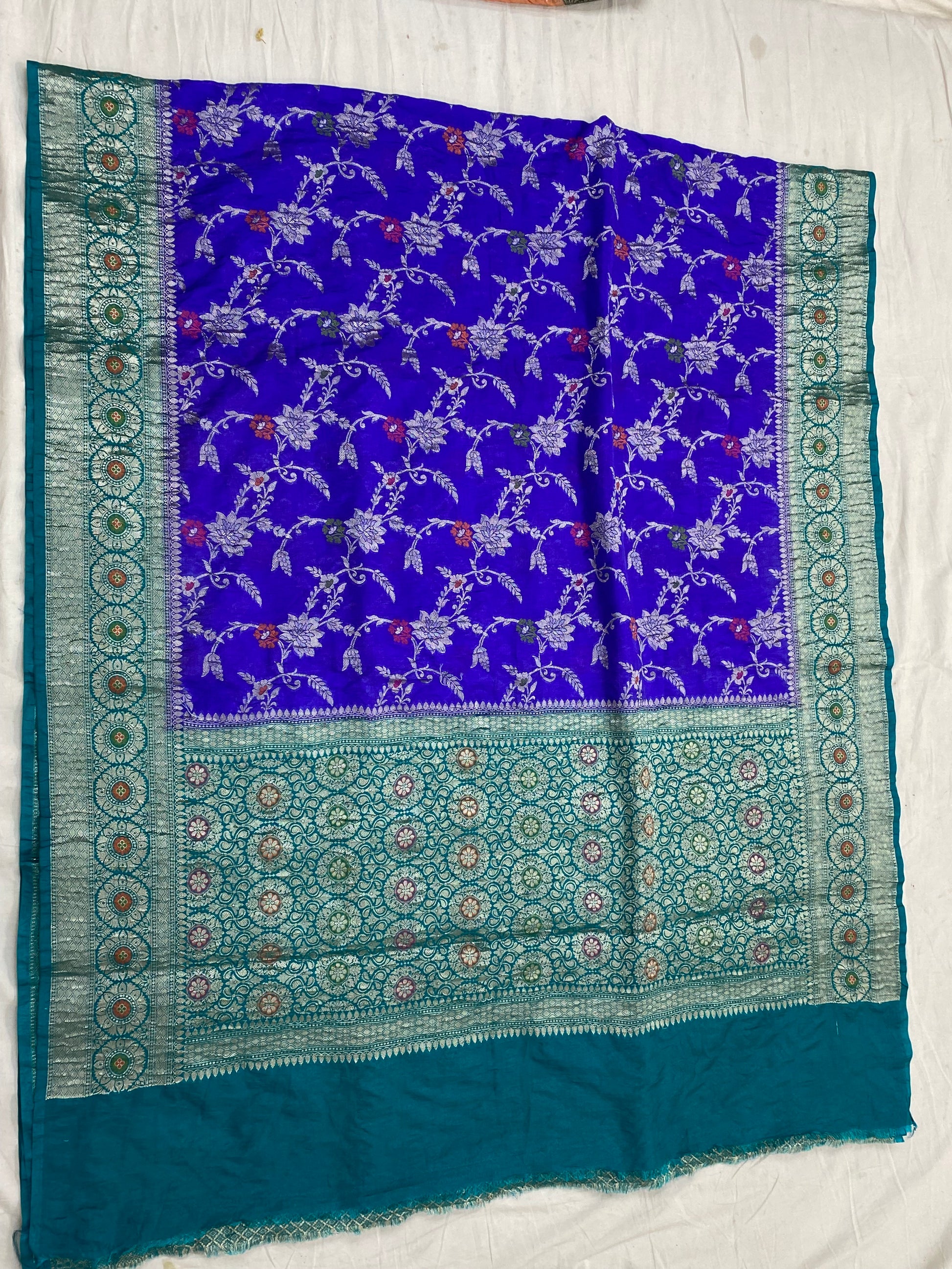 Royal Blue Semi Georgette Banarasi Saree