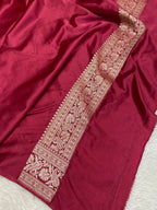 Mashru silk banarasi saree with red border and Buti