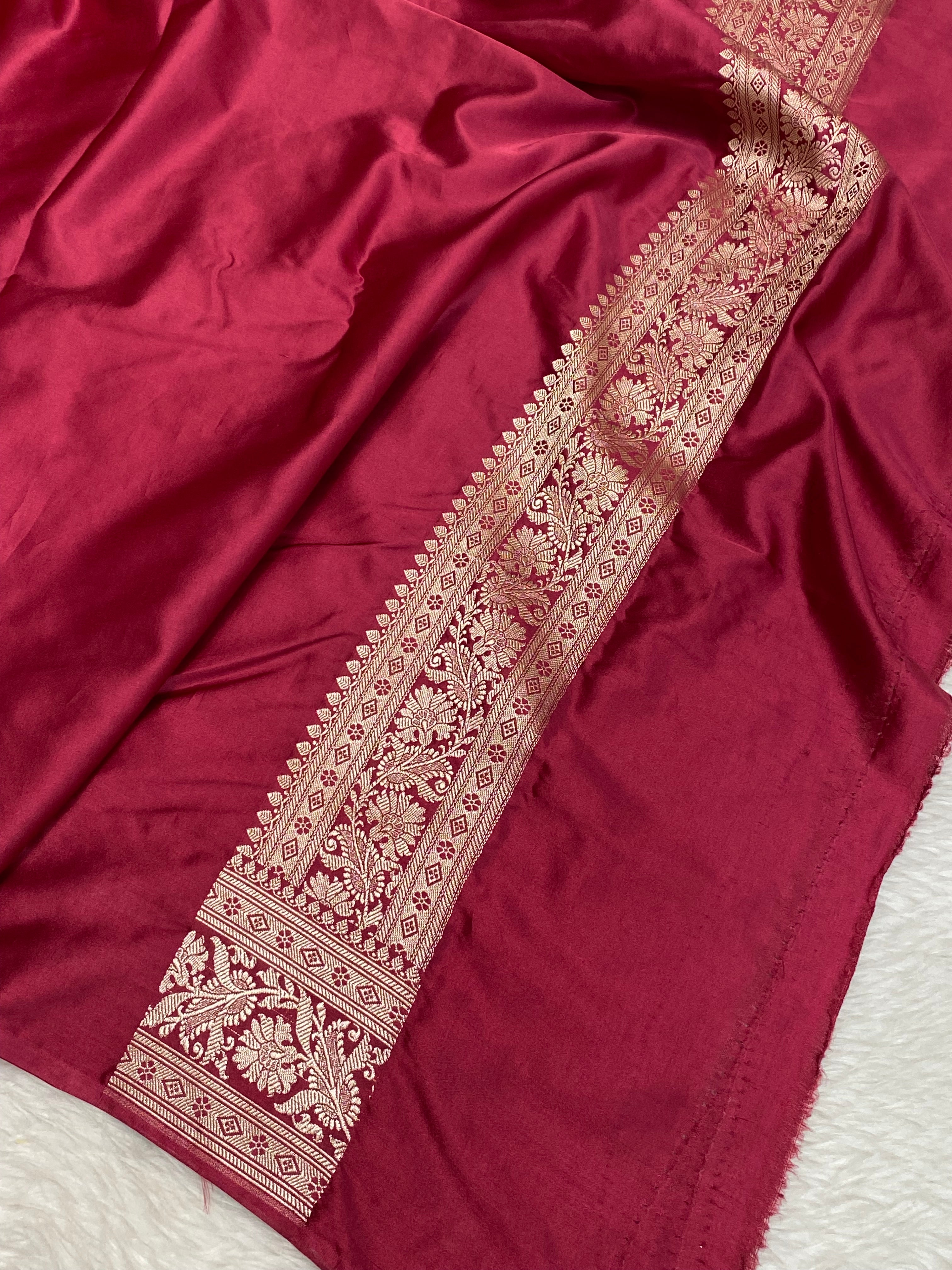 Mashru silk banarasi saree with red border and Buti