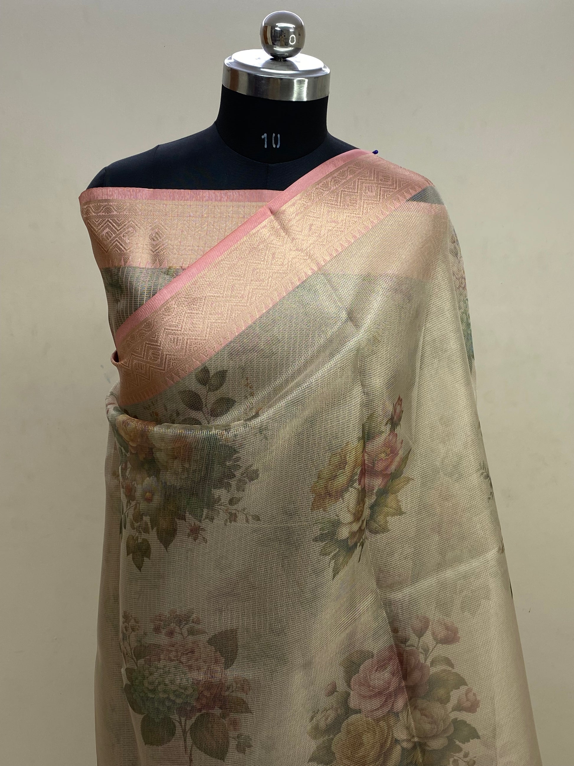 Pink Tissue with Digital Print Banarasi Saree