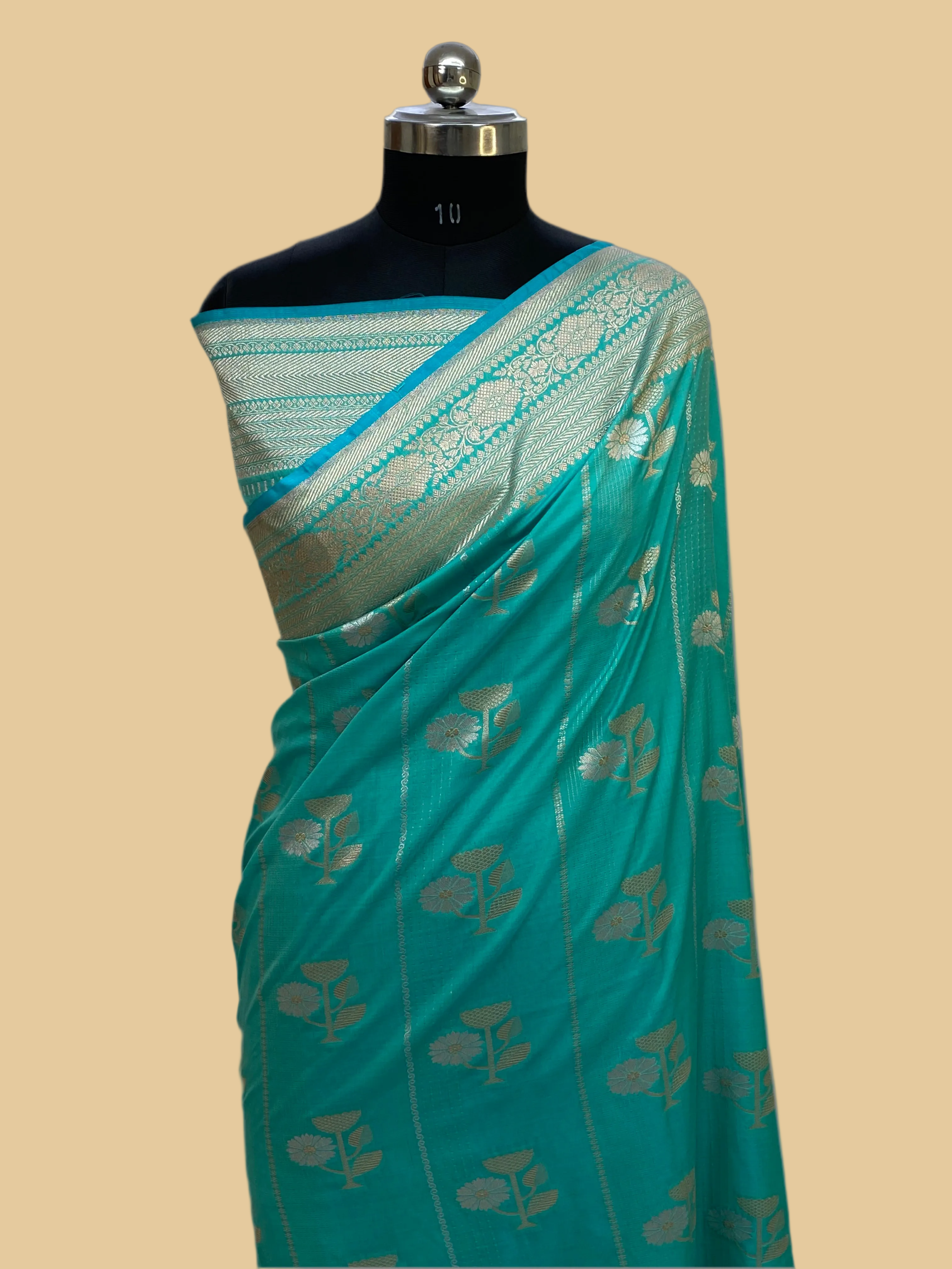 Emerald Grace - Banarasi Silk Saree with Golden Zari
