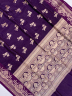 Purple semi mul cotton silk with Golden Zari Banarasi Saree