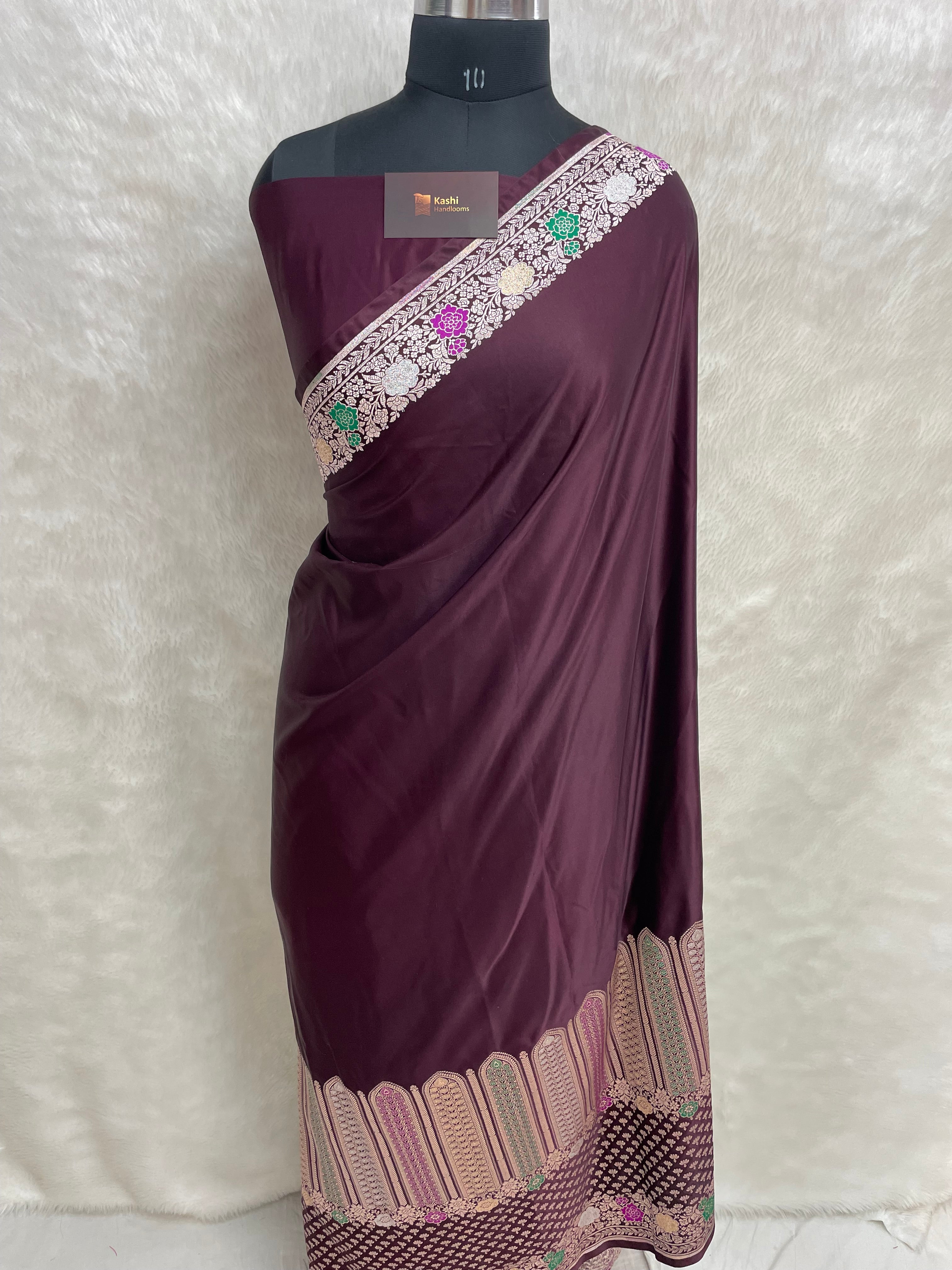 Wine Mashru Silk Banarasi Saree