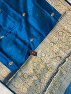 Premium blue colour Dhoop chaw tissue silk Banarasi saree with handwork