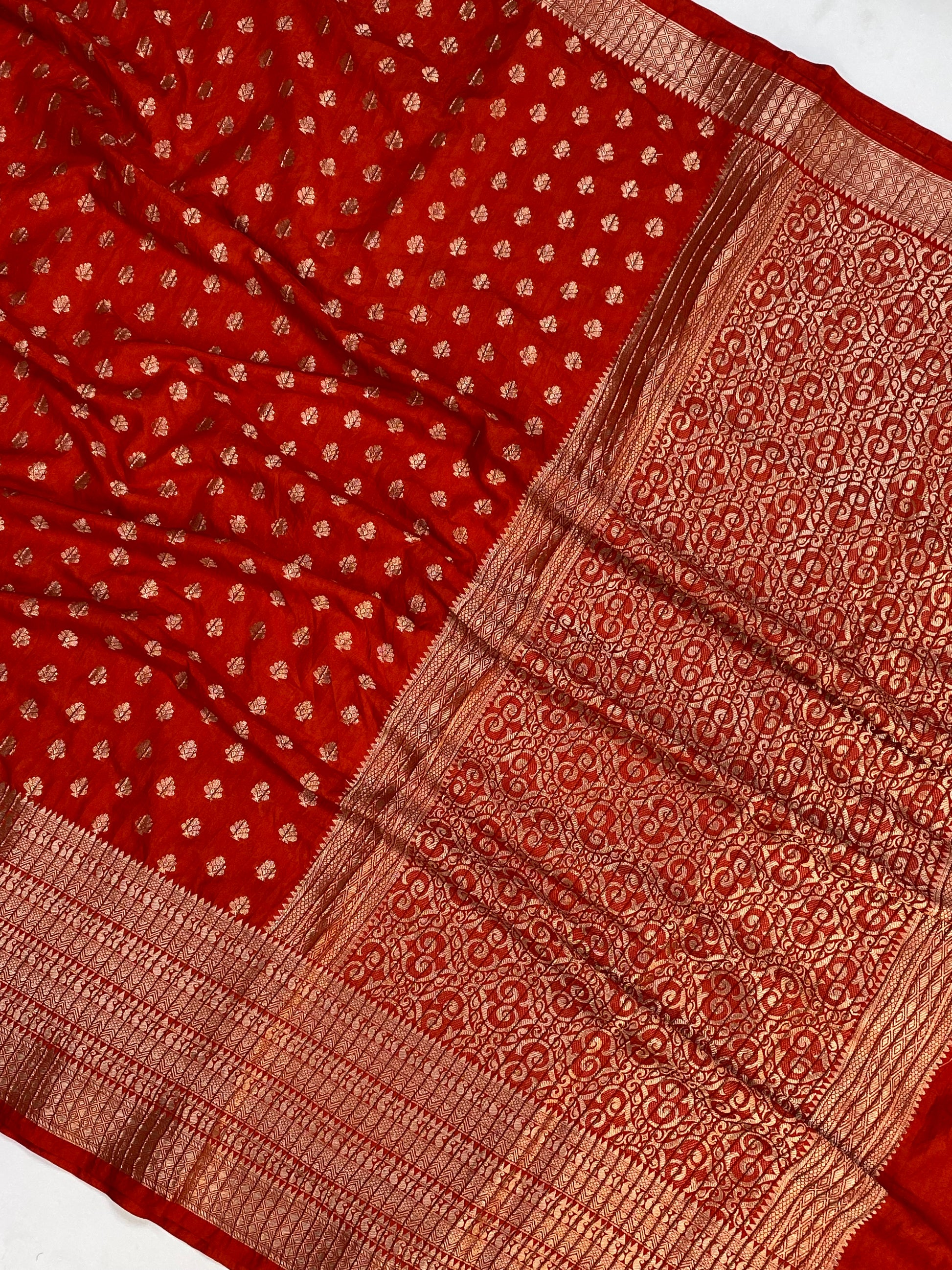 Red Boarder Buti with Crush Chinya Silk Banarasi Saree
