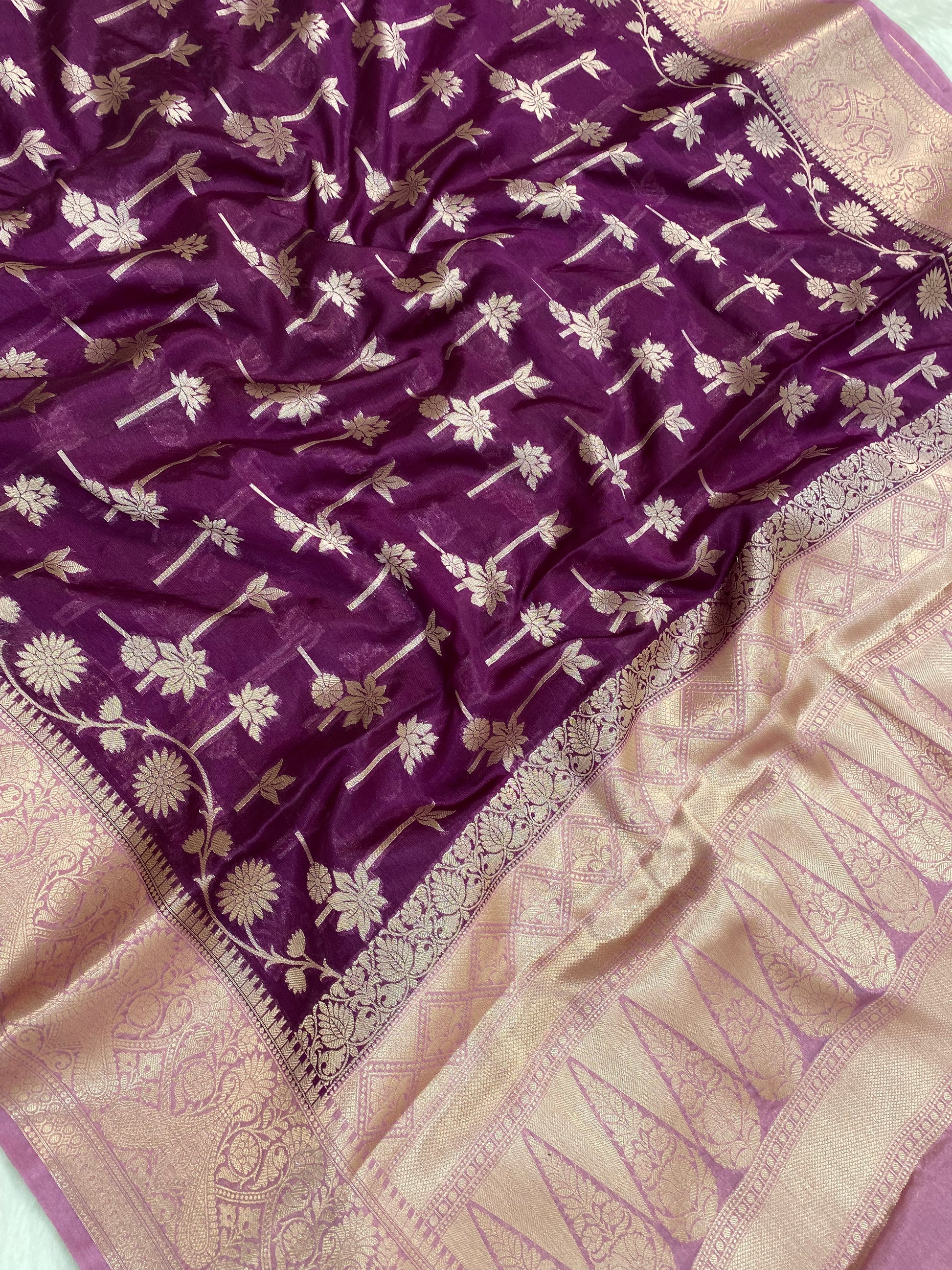 Magenta Crepe Silk Banarasi Saree