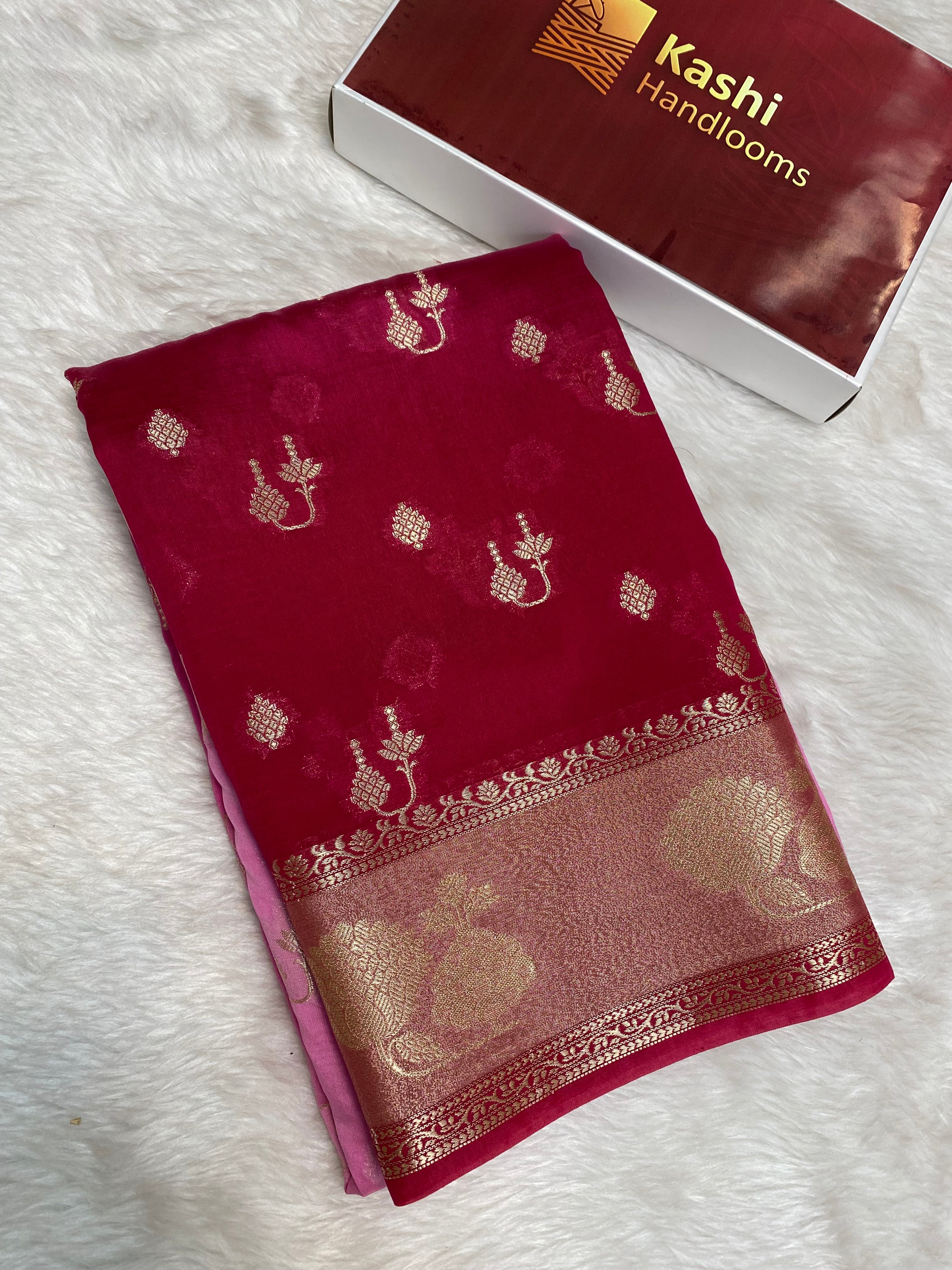 Viscose Rani half half colour Banarasi saree