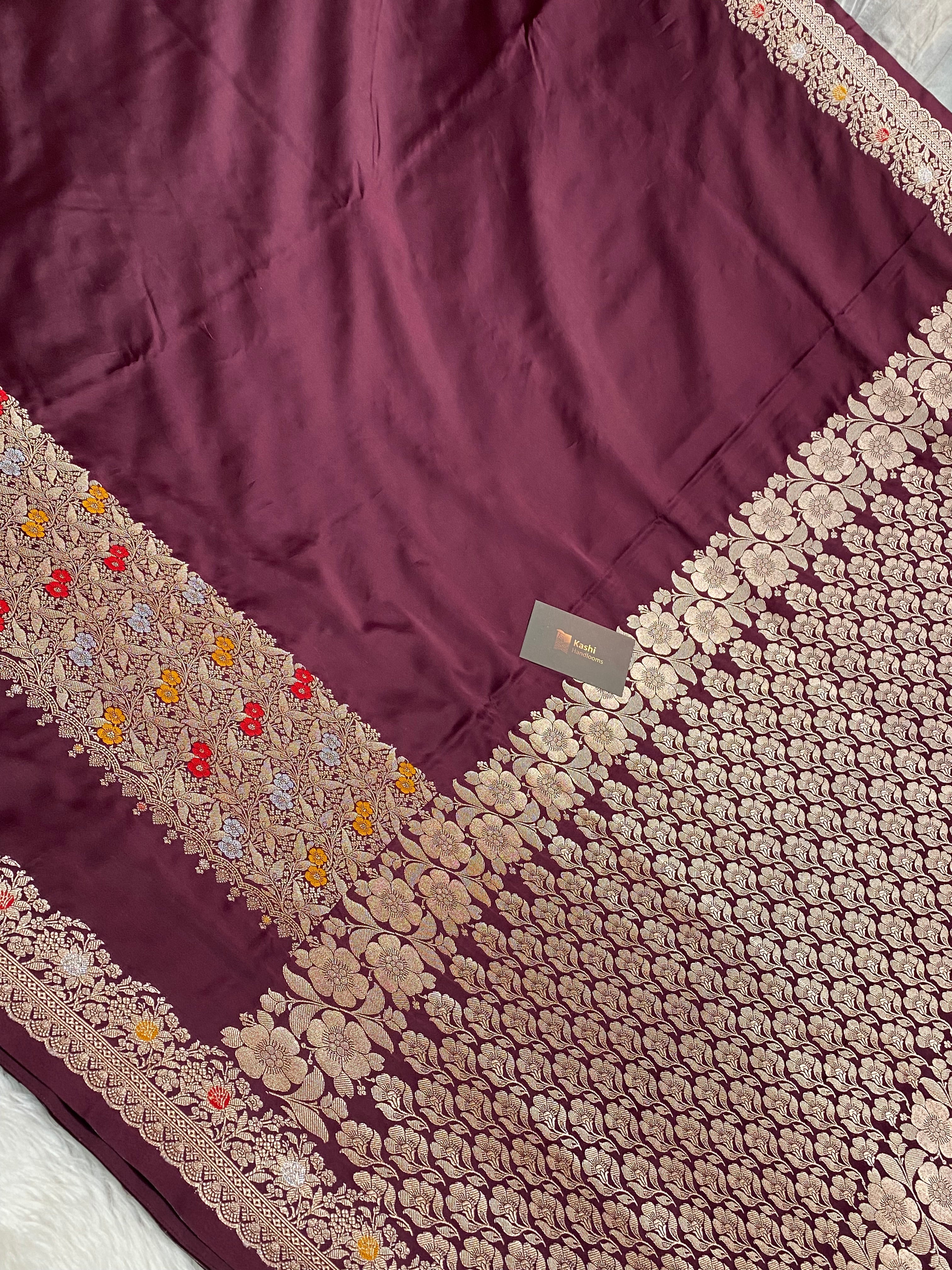 Wine Color Mashru silk Banarasi Saree