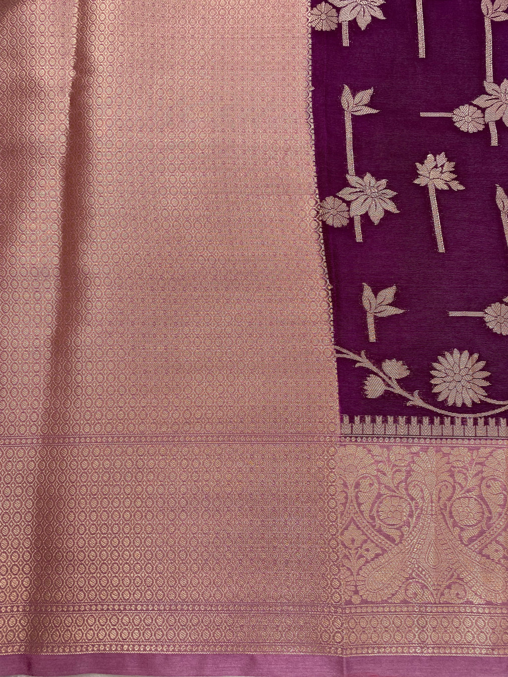 Magenta Crepe Silk Banarasi Saree