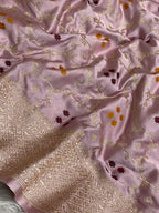 Light peach mashru silk banarasi saree with golden zari border