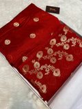 Red semi Raw mango Banarasi saree