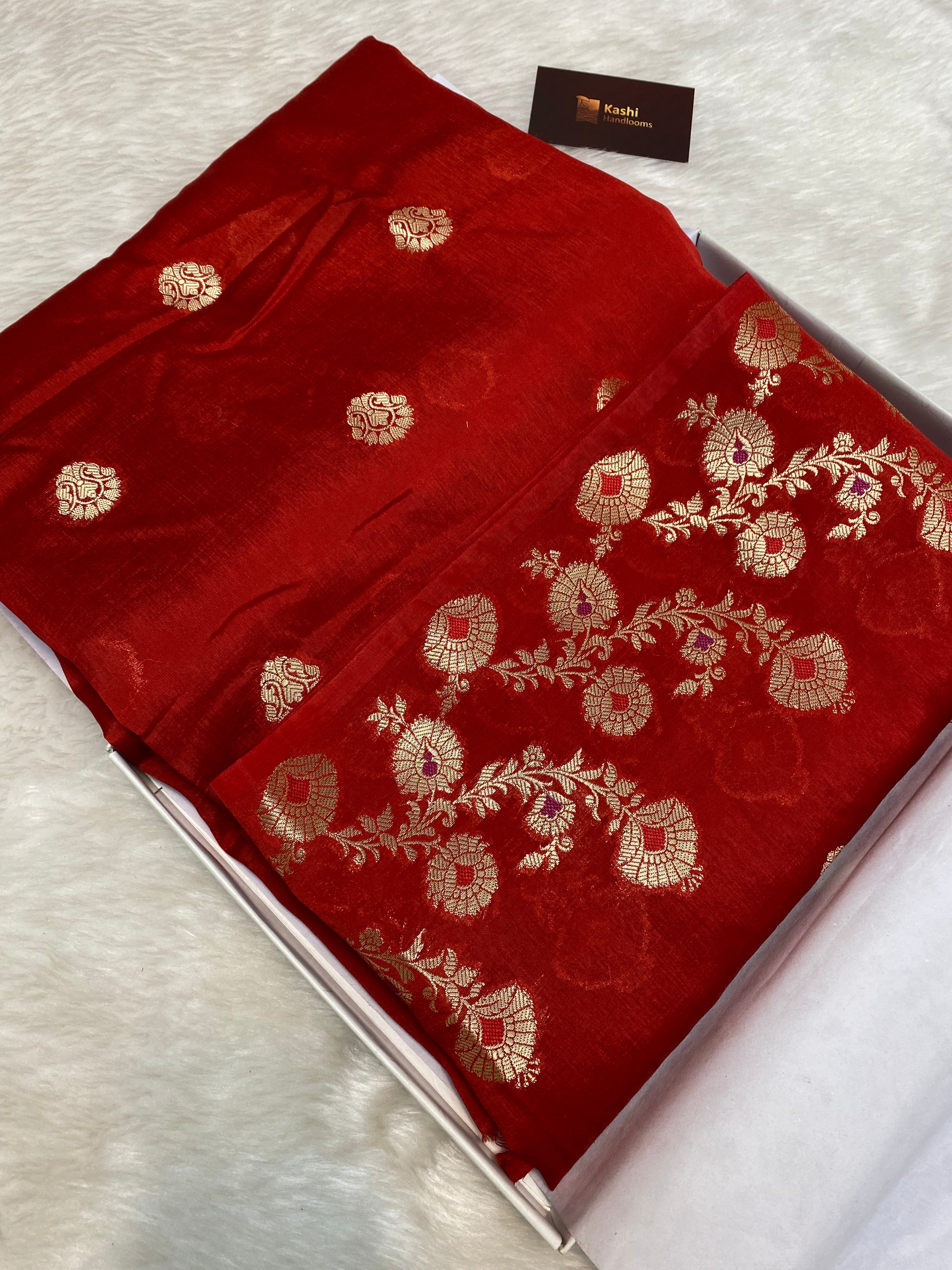 Red semi Raw mango Banarasi saree