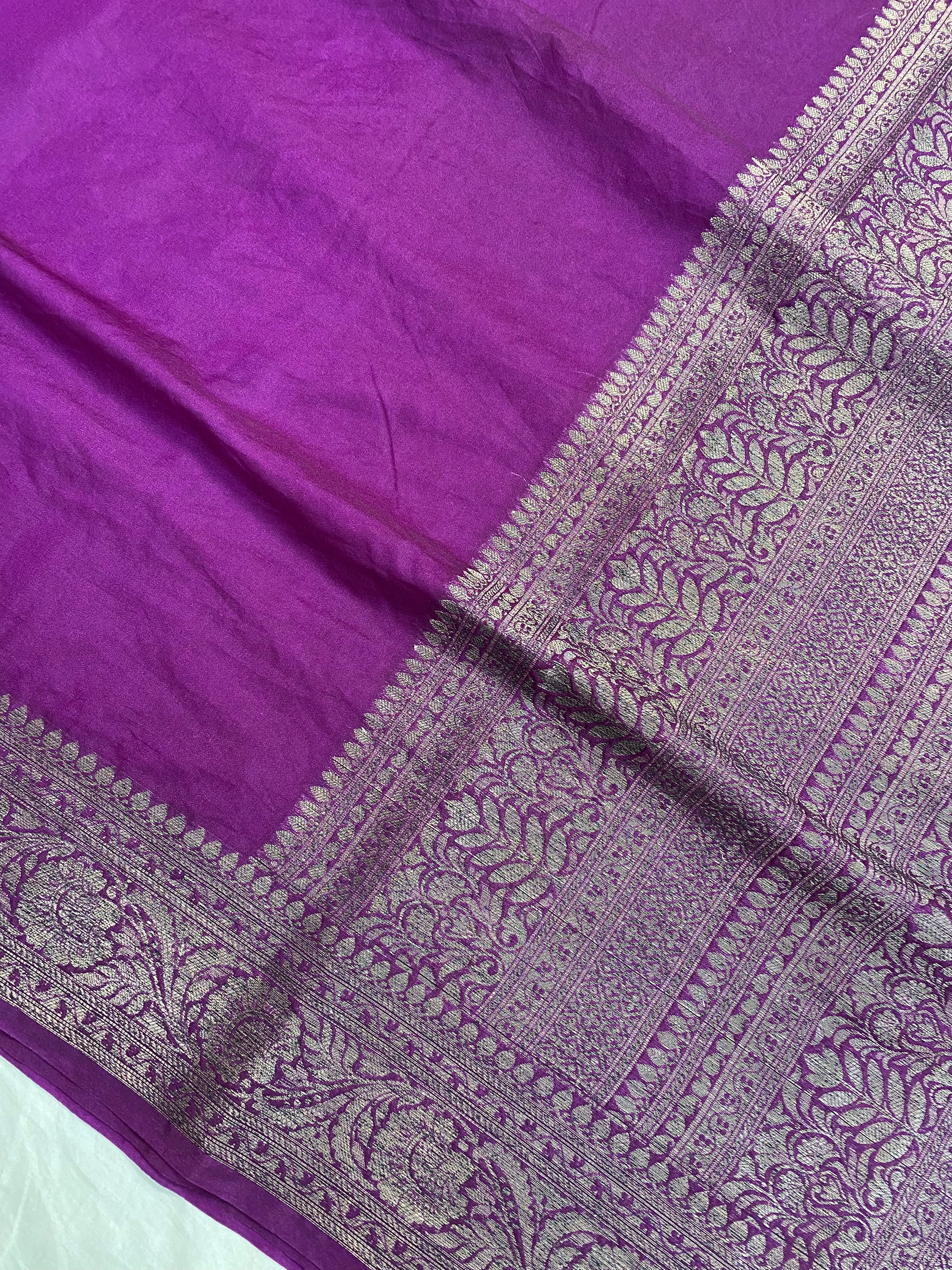 Magenta Georgette Saree with Antique Zari Border