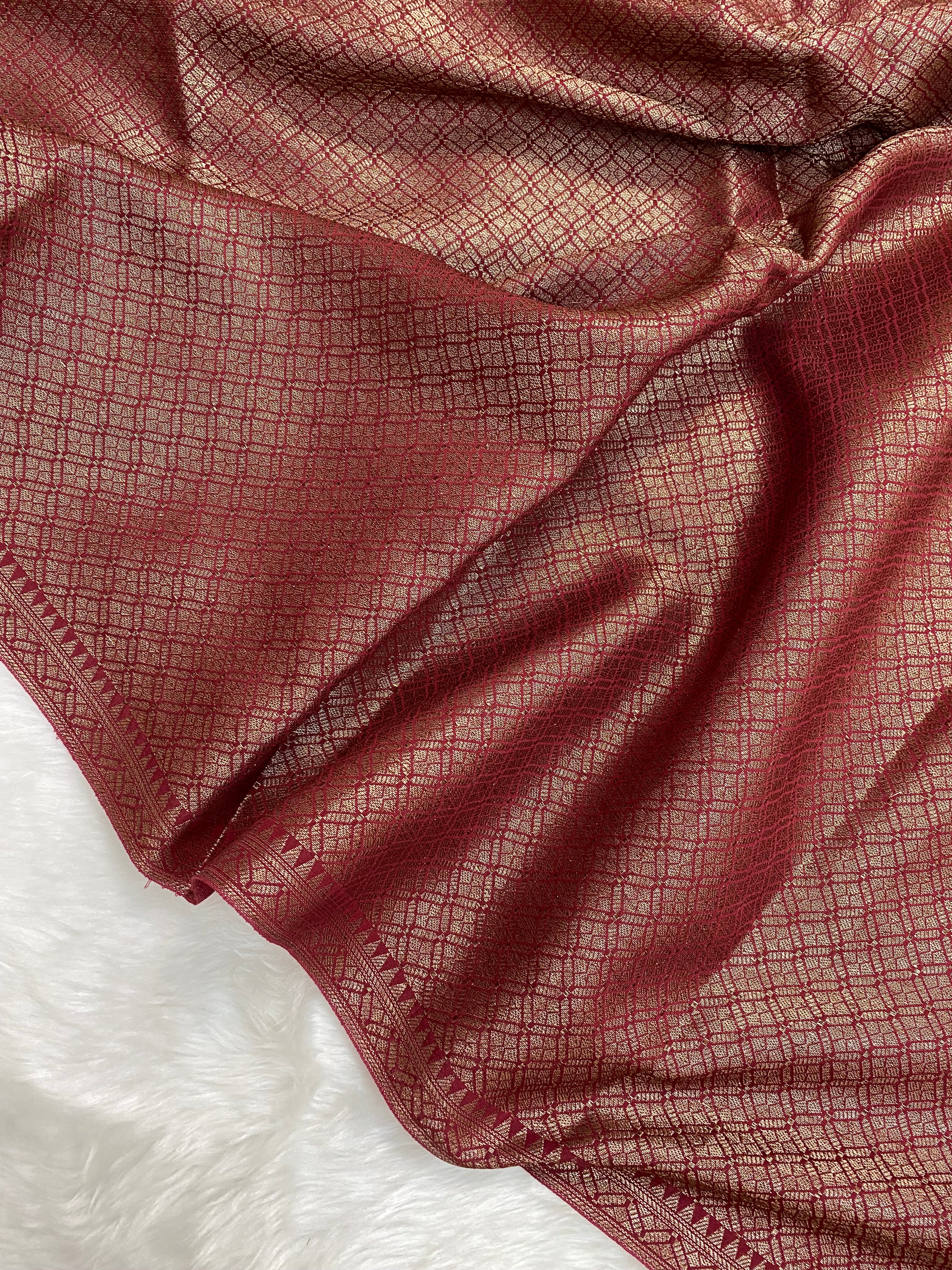 Wine mul mul cotton Banarasi Saree