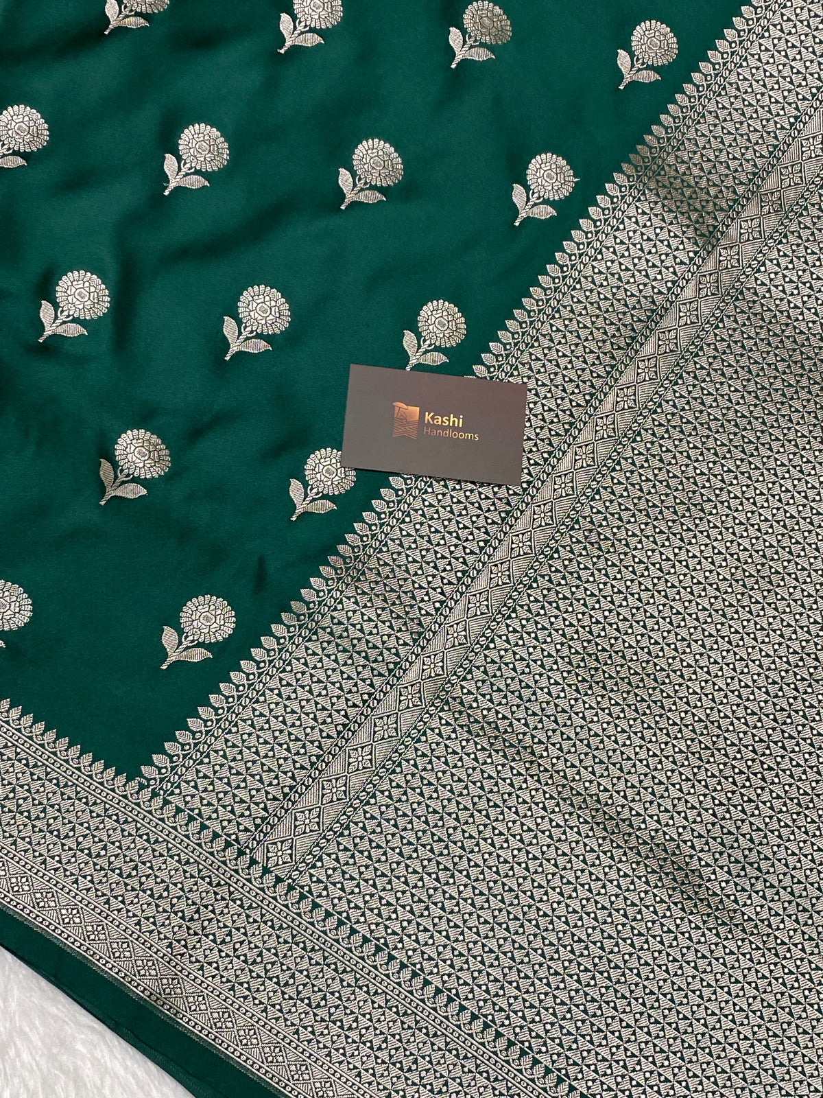 Bottle green mashru silk banarasi saree