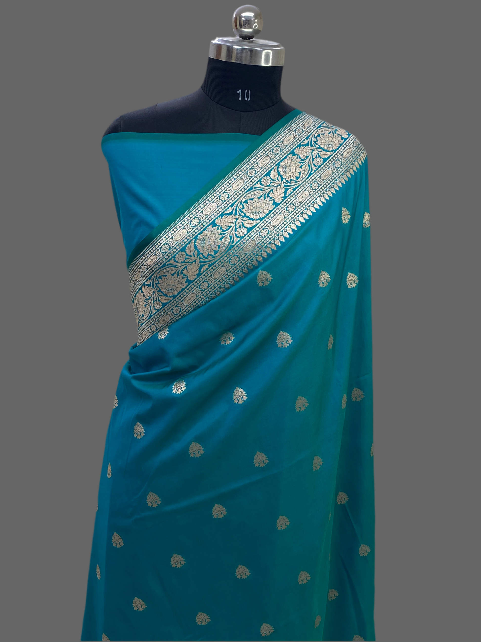 Mashru silk Teal-Blue Banarasi Saree
