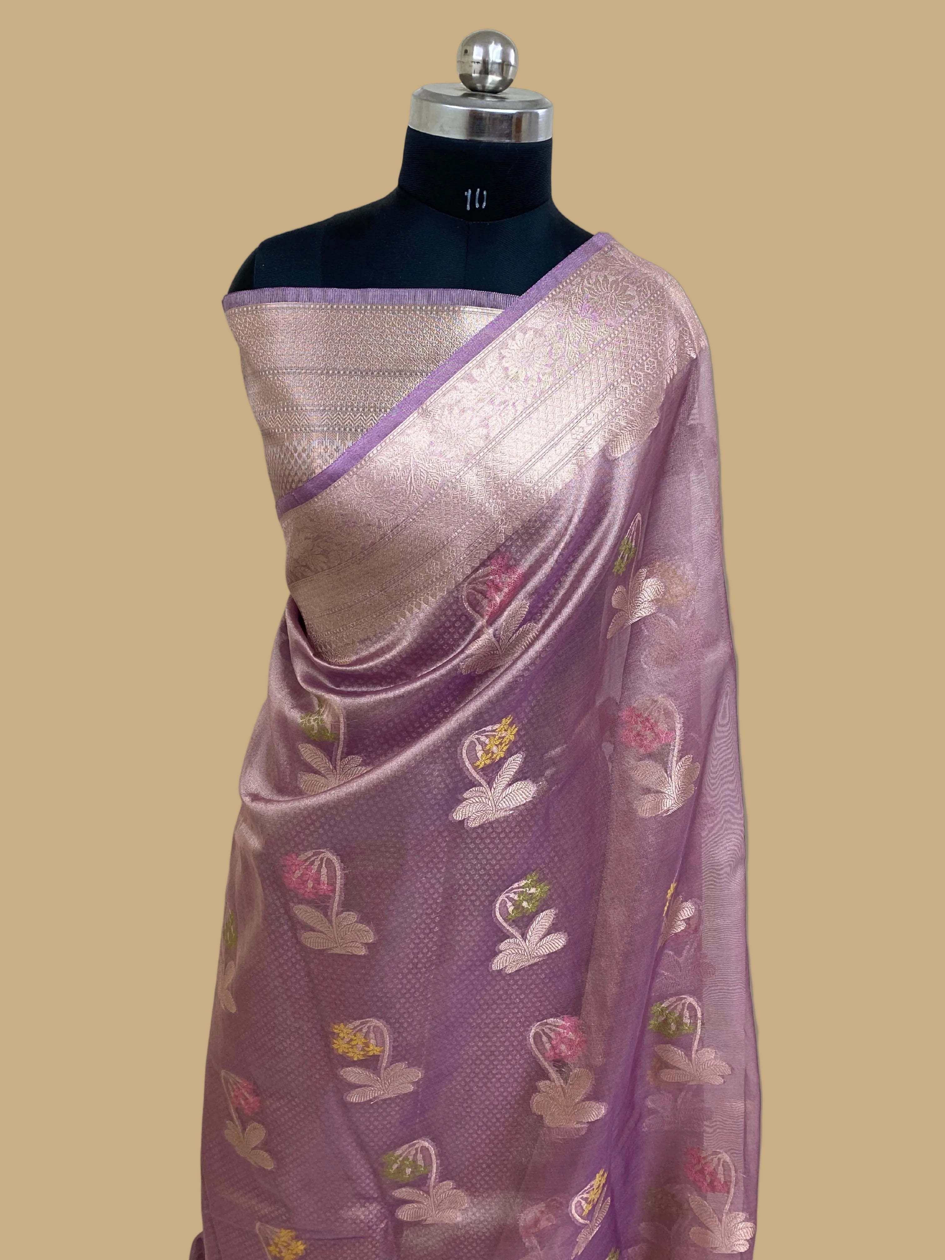 Lavender premium tissue silk banarasi saree