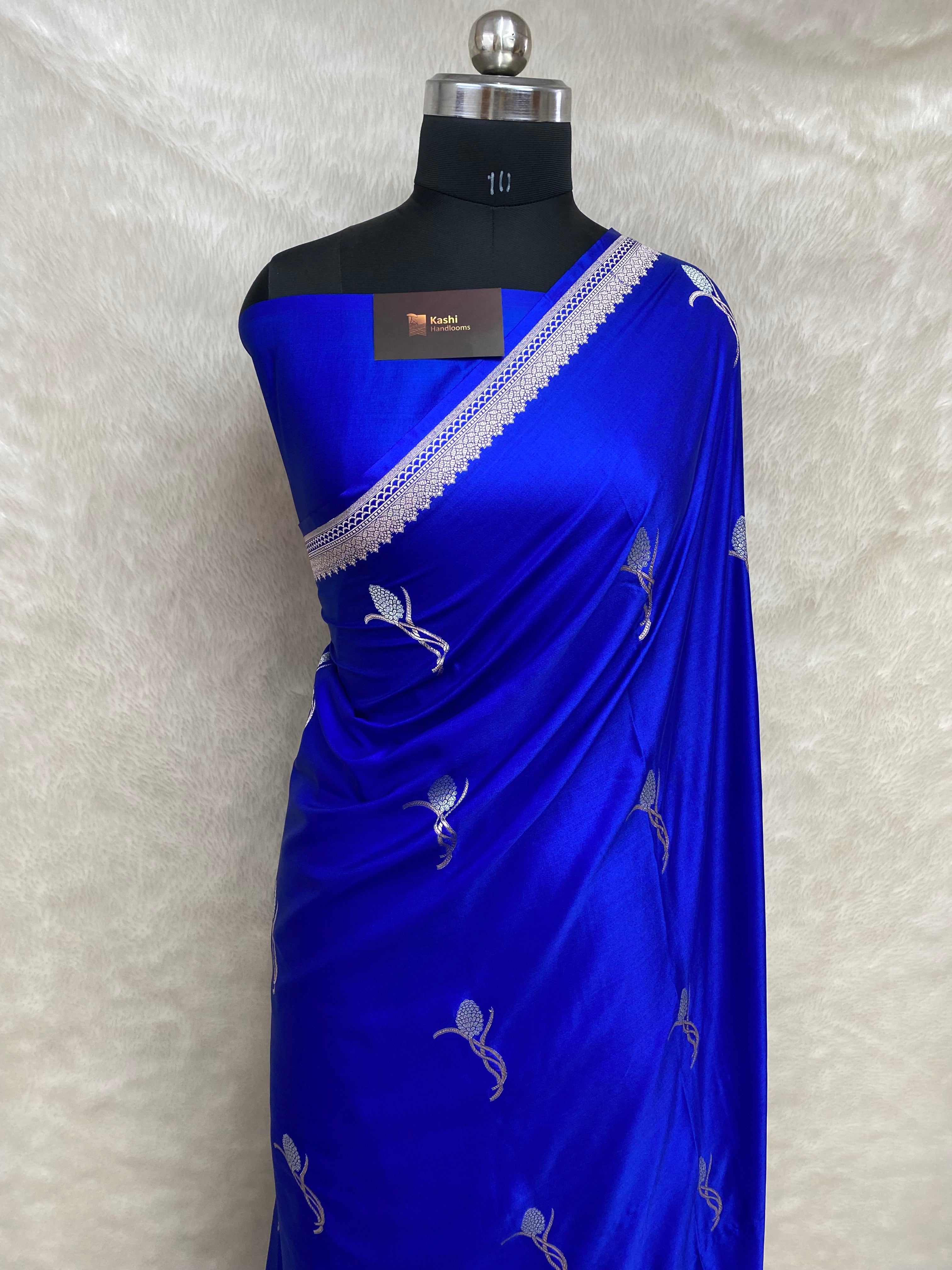 Wedding Special Royal Blue Mashru Silk Banarasi Saree with Buti Design
