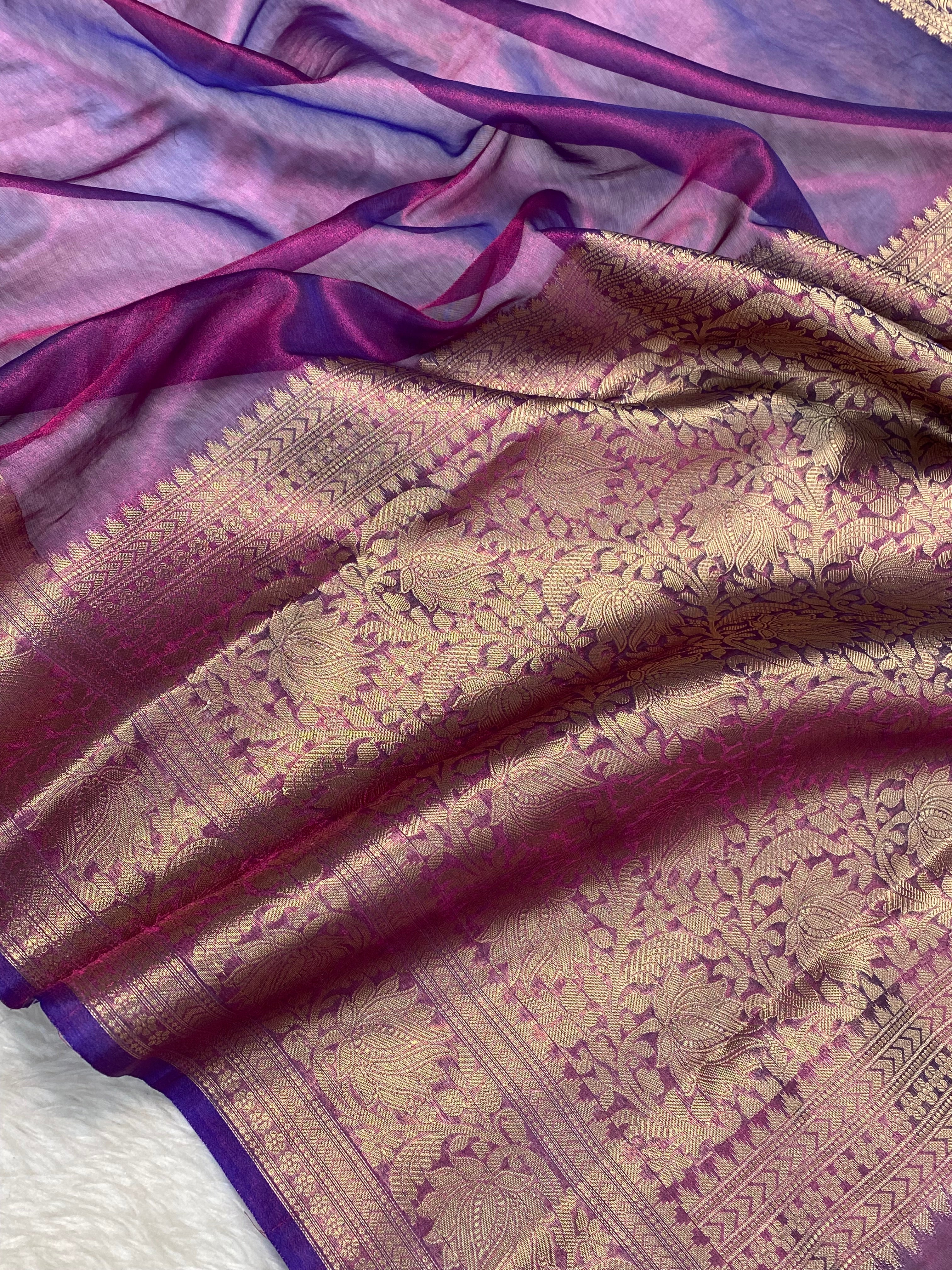 Purple Dhoop Chaw Premium Tissue Silk Banarasi Saree