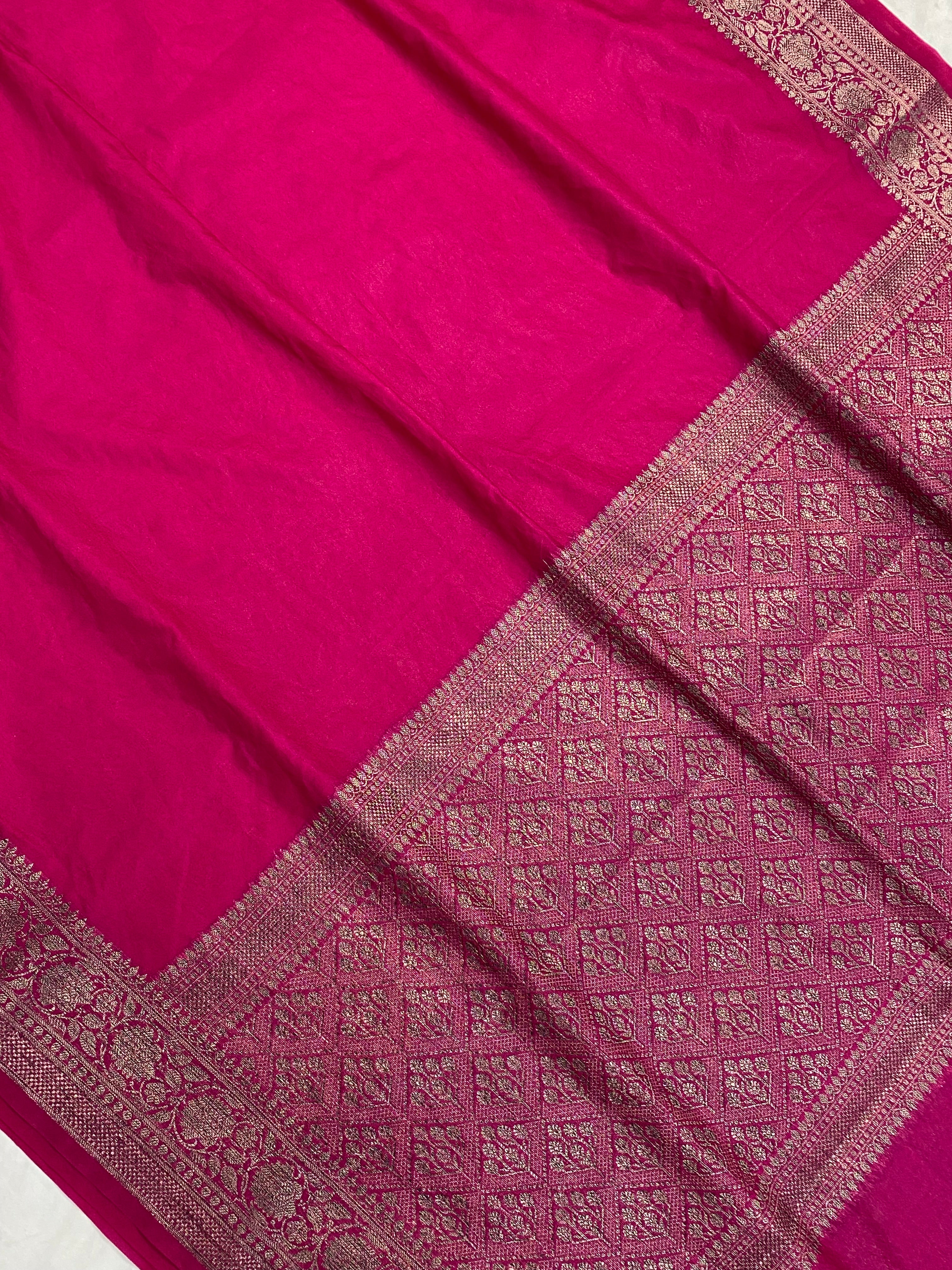 Rani Georgette Saree with Antique Zari Border