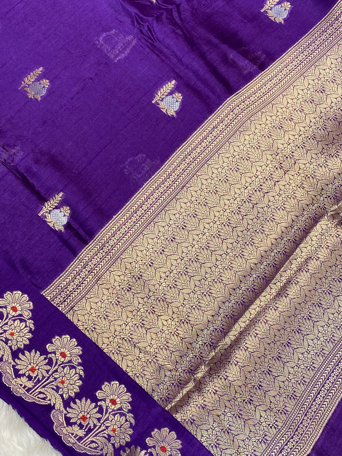 Purple 100% pure Viscose silk banarasi saree