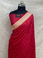Pure viscose Red Color  Banarasi Saree