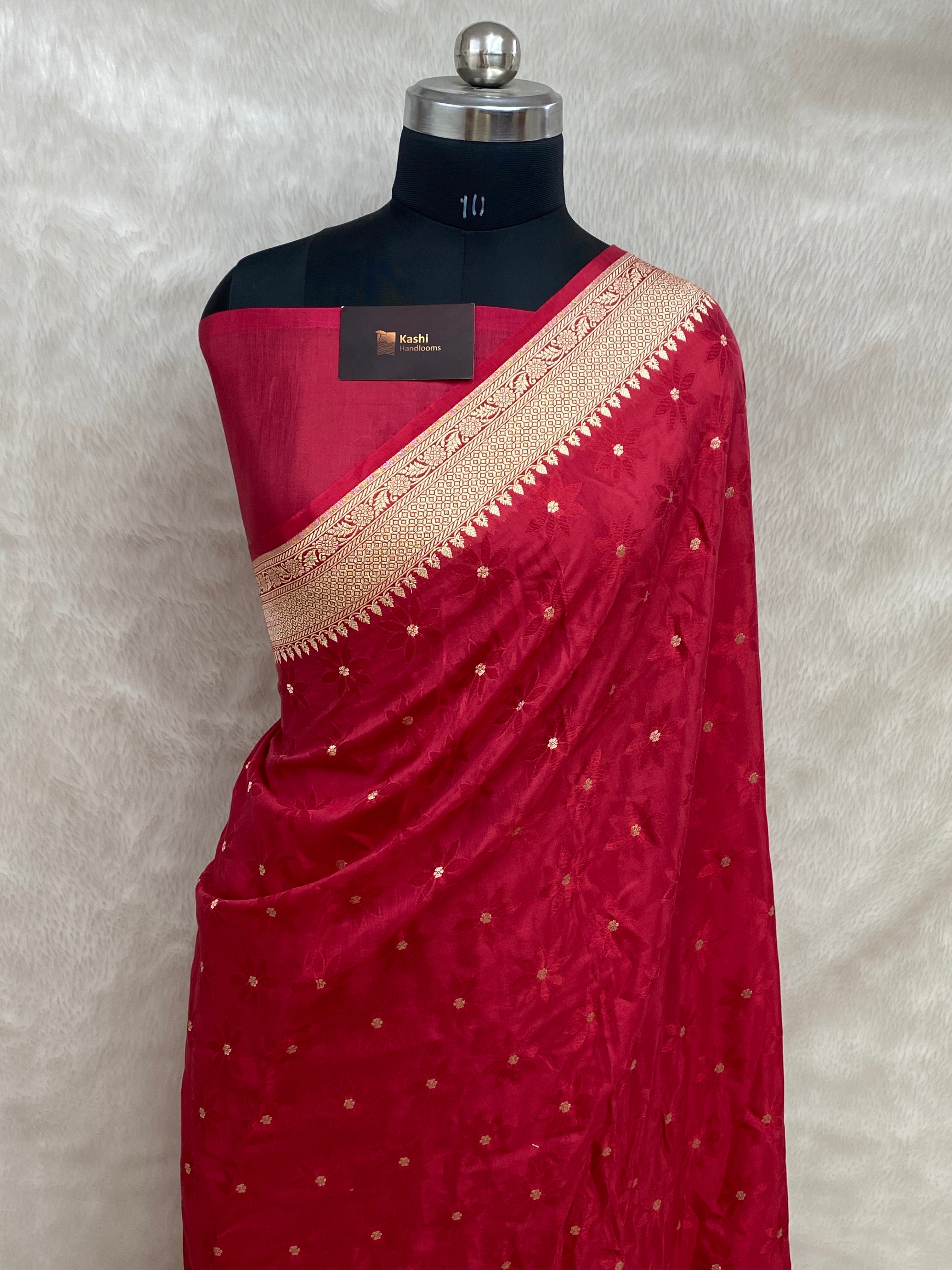 Pure viscose Red Color  Banarasi Saree