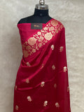 100% pure viscose Cherry Rani color Banarasi Saree