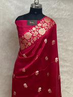 100% pure viscose Cherry Rani color Banarasi Saree